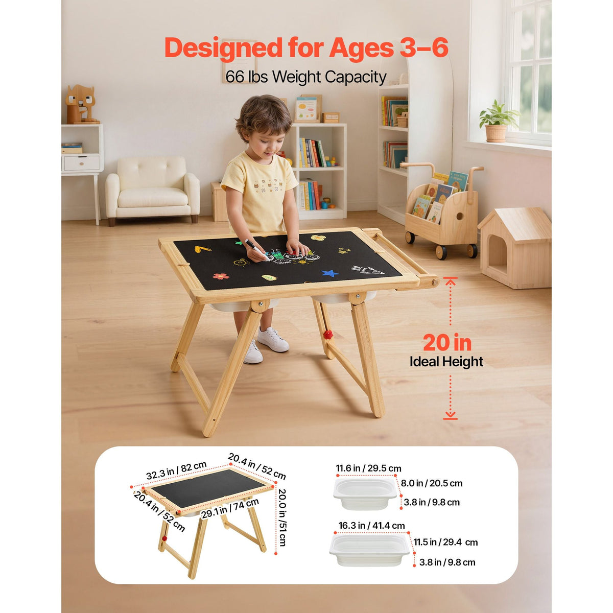 Sensory Table for Toddlers, Wooden Kids Activity Table and Art Easel with Reversible Double-Sided Board, Storage Bins, for Boys and Girls Playing Sand and Water, Drawing, Studying, Dining