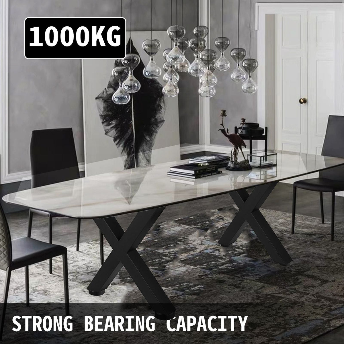 Set of 2 Steel Table Legs, 16\'\'Height 15\'\'Wide Dining Table Legs, Heavy Duty 3.1\" Square Box Section X Frame Table Legs, 16x15x3.1 Inch Black Color Industrial Country Style Metal Dining Leg