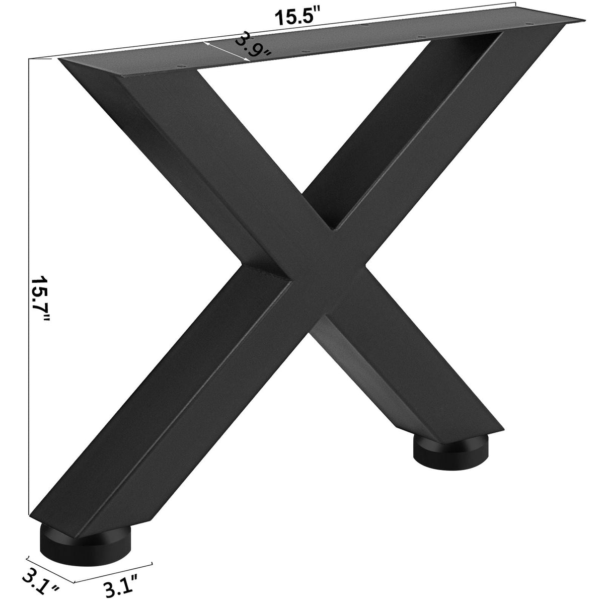 Set of 2 Steel Table Legs, 16\'\'Height 15\'\'Wide Dining Table Legs, Heavy Duty 3.1\" Square Box Section X Frame Table Legs, 16x15x3.1 Inch Black Color Industrial Country Style Metal Dining Leg