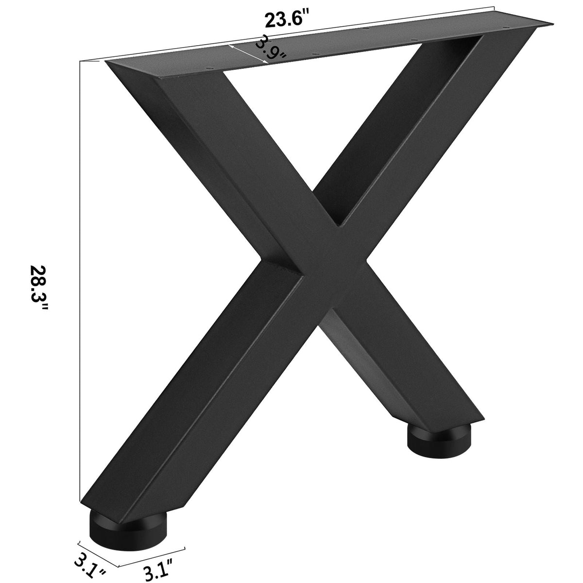 Set of 2 Steel Table Legs, 28\'\'Height 24\'\'Wide Dining Table Legs, Heavy Duty 3.1\" Square Box Section X Frame Table Legs, 28x24x3.1 Inch Black Color Industrial Country Style Metal Dining Leg