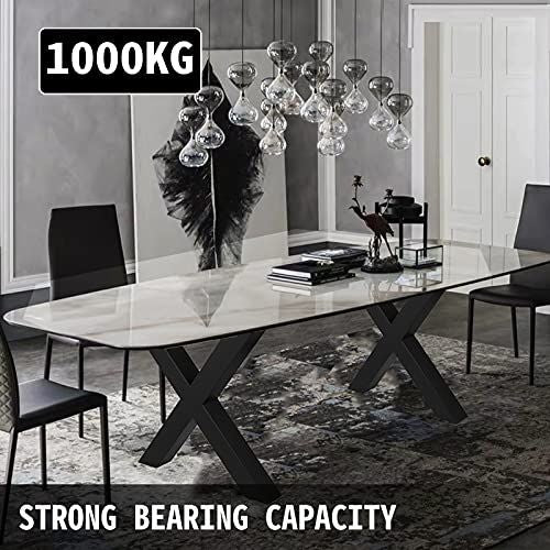Set of 2 Steel Table Legs, 28\'\'Height 24\'\'Wide Dining Table Legs, Heavy Duty 3.1\" Square Box Section X Frame Table Legs, 28x24x3.1 Inch Black Color Industrial Country Style Metal Dining Leg