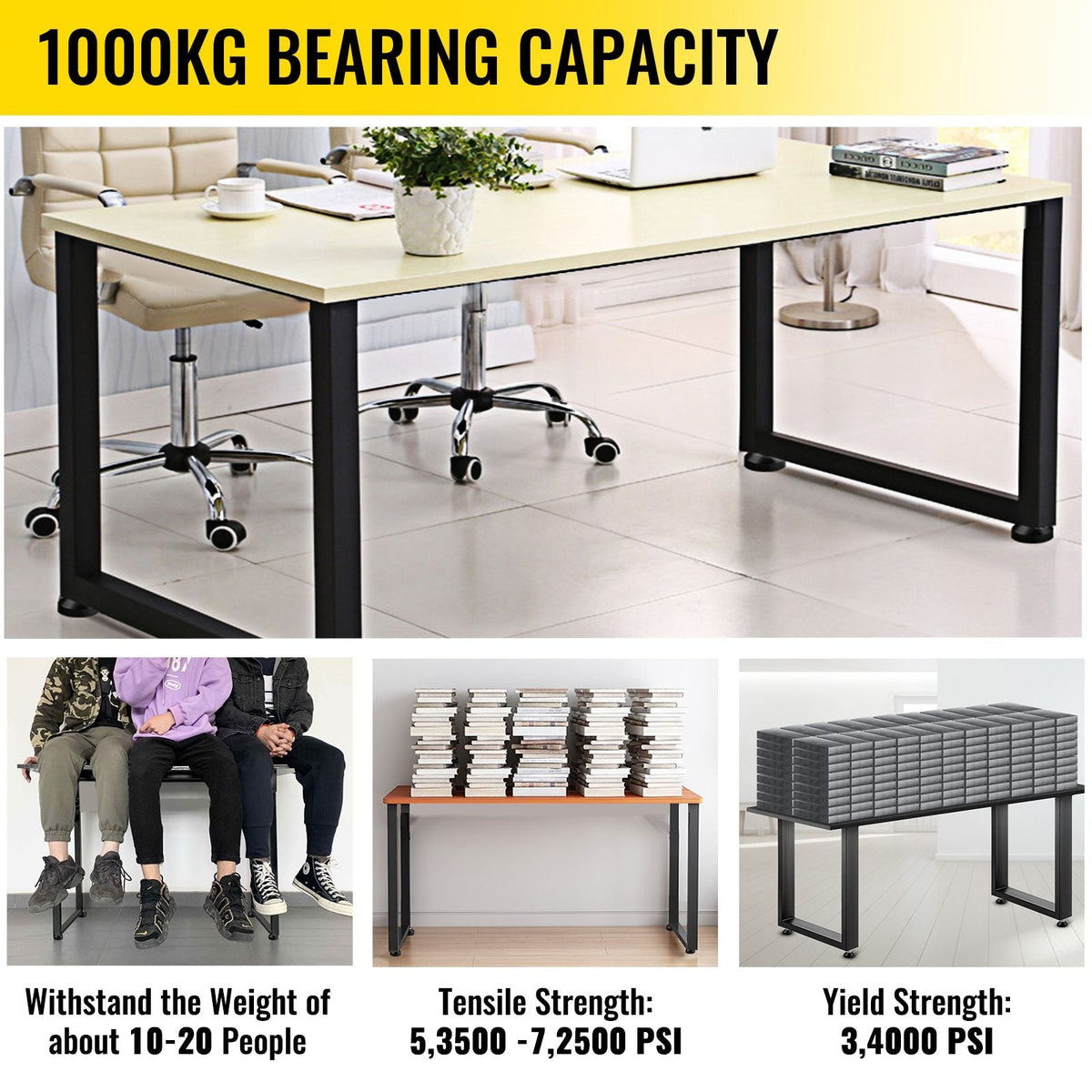 Set of 2 Steel Table Legs, 28''Height 24''Wide Dining Table Legs, Heavy Duty 3.1" Width Box Section Square Table Legs, 28x24x3.1 Inch Black Color Industrial Country Style Metal Dining Legs