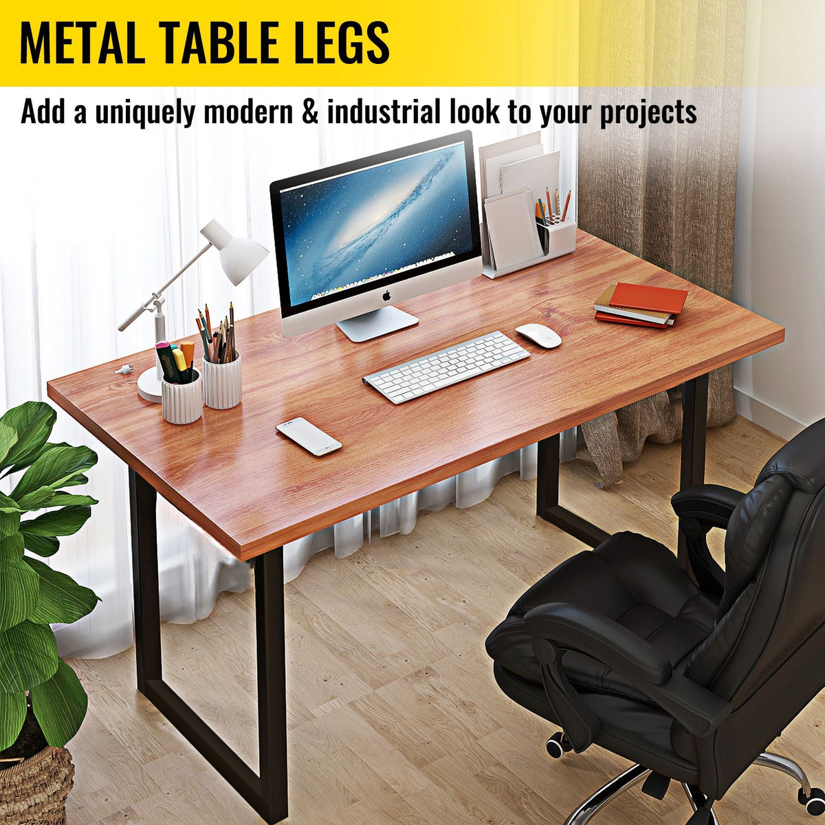Set of 2 Steel Table Legs, 28''Height 24''Wide Dining Table Legs, Heavy Duty 3.1" Width Box Section Square Table Legs, 28x24x3.1 Inch Black Color Industrial Country Style Metal Dining Legs
