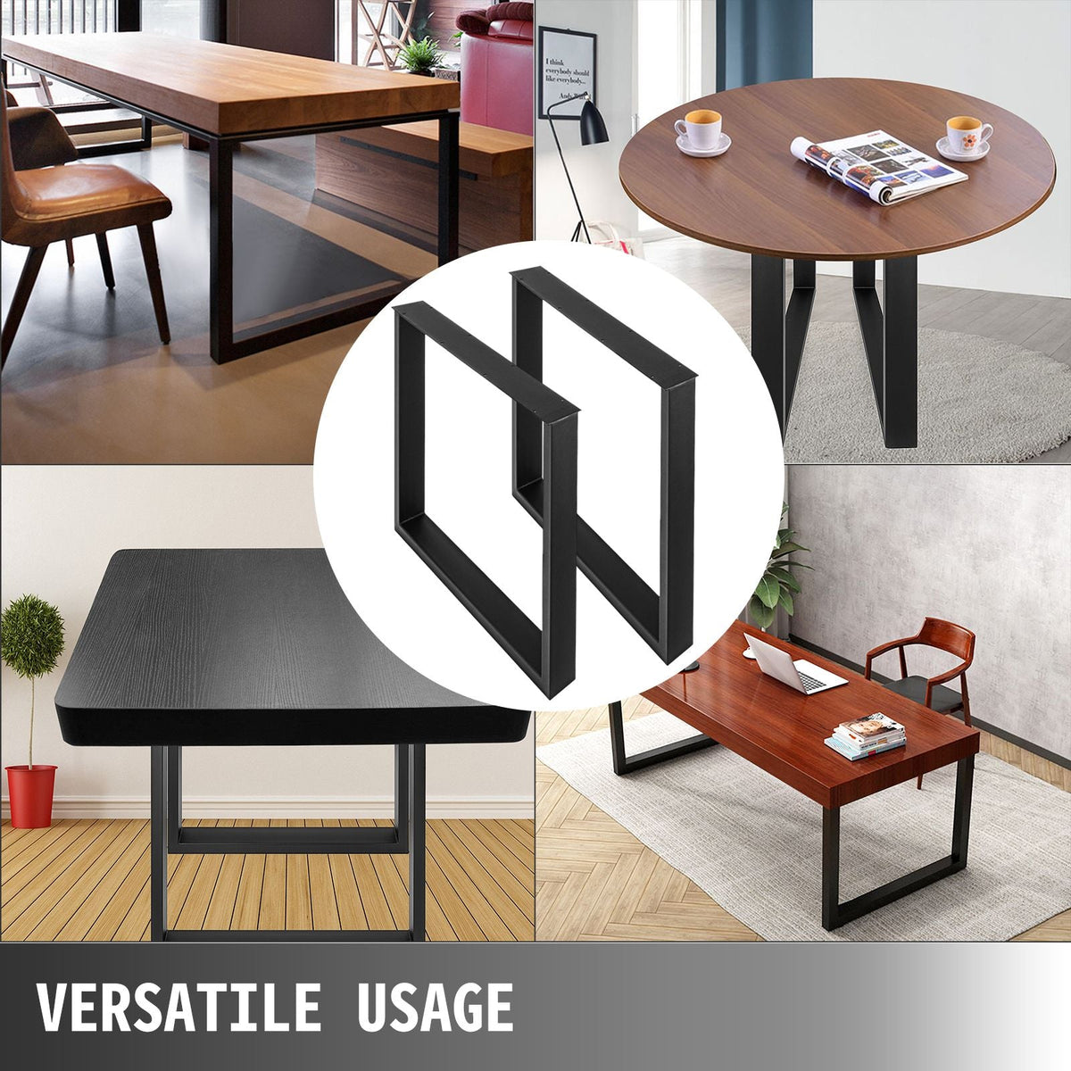 Set of 2 Steel Table Legs, 28''Height 35''Wide Dining Table Legs, Heavy Duty 3.1" Width Box Section Square Table Legs, 28x35x3.1 Inch Black Color Industrial Country Style Metal Dining Legs