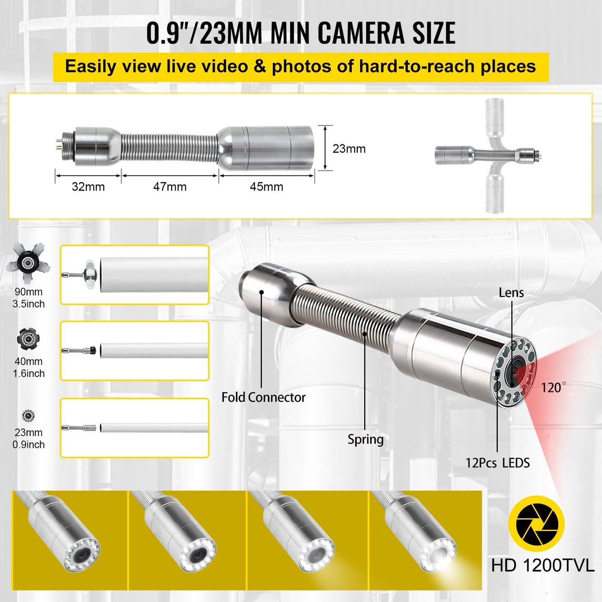 Sewer Camera, 150 ft Pipeline Inspection Camera with 9-inch Screen, Waterproof IP68 Borescope Camera with 12 Adjustable LEDs, 16 GB SD Card, Industrial Endoscope for Sewer, Home, Duct Drain Pipe