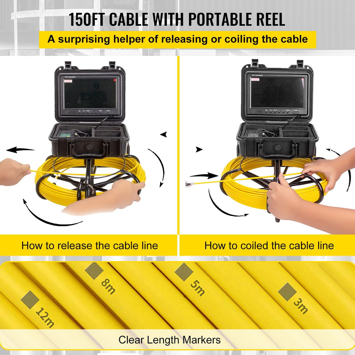 Sewer Camera, 150 ft Pipeline Inspection Camera with 9-inch Screen, Waterproof IP68 Borescope Camera with 12 Adjustable LEDs, 16 GB SD Card, Industrial Endoscope for Sewer, Home, Duct Drain Pipe