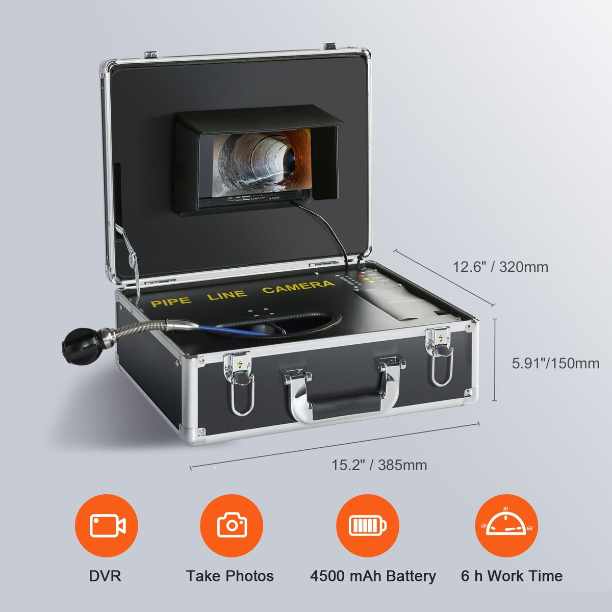 Sewer Camera, 165 ft/50 m, 7" Screen Pipeline Inspection Camera with DVR Function, Waterproof IP68 Camera, 12pcs Adjustable LED, with a 16 GB SD Card for Sewer Line, Duct Drain Pipe Plumbing