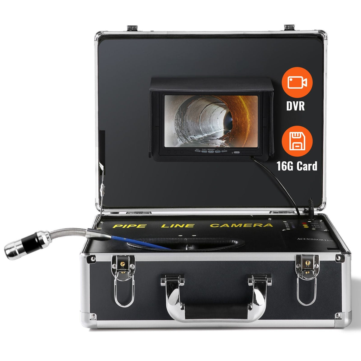 Sewer Camera, 165 ft/50 m, 7" Screen Pipeline Inspection Camera with DVR Function, Waterproof IP68 Camera, 12pcs Adjustable LED, with a 16 GB SD Card for Sewer Line, Duct Drain Pipe Plumbing