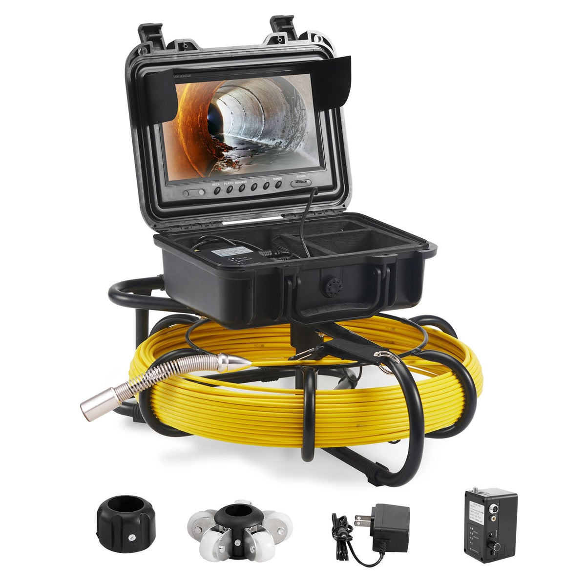 Sewer Camera, 165 ft/50 m, 9" Screen Pipeline Inspection Camera with DVR Function, Waterproof IP68 Camera with 12 Adjustable LEDs, with a 16 GB SD Card for Sewer Line, Home, Duct Drain Pipe Plum