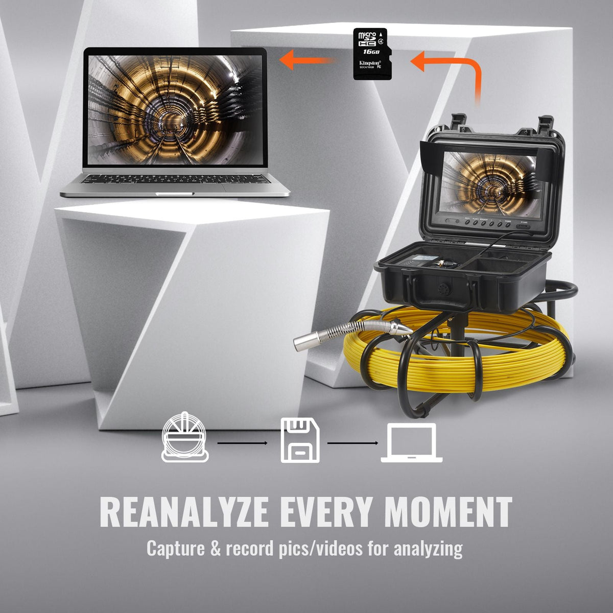 Sewer Camera, 165 ft/50 m, 9" Screen Pipeline Inspection Camera with DVR Function, Waterproof IP68 Camera with 12 Adjustable LEDs, with a 16 GB SD Card for Sewer Line, Home, Duct Drain Pipe Plum