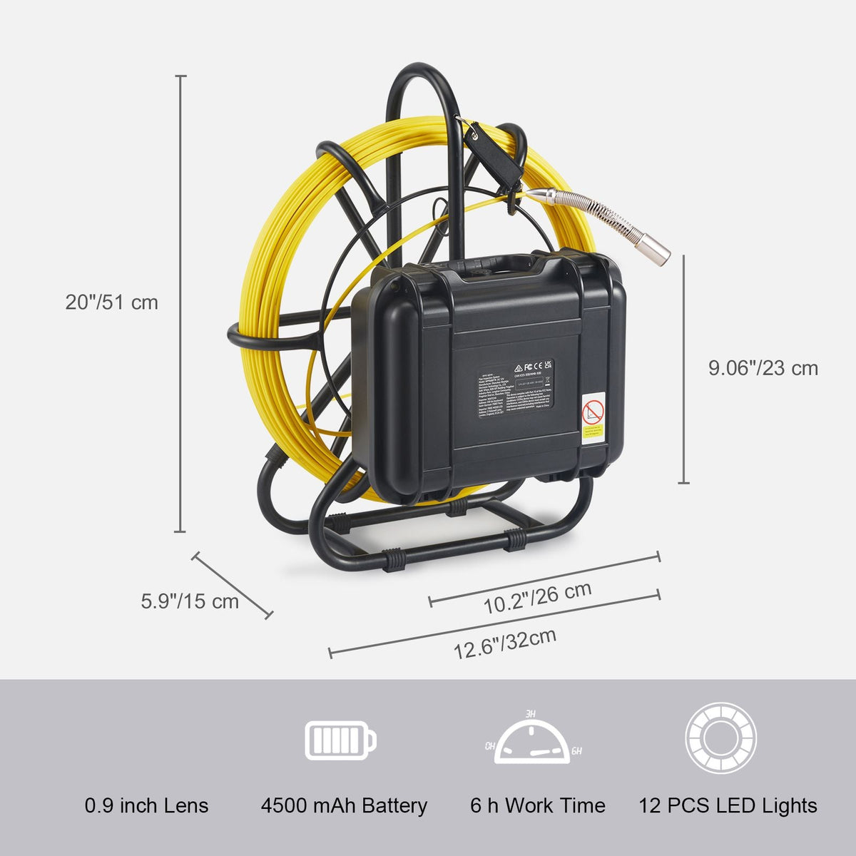 Sewer Camera, 165 ft/50 m, 9" Screen Pipeline Inspection Camera with DVR Function, Waterproof IP68 Camera with 12 Adjustable LEDs, with a 16 GB SD Card for Sewer Line, Home, Duct Drain Pipe Plum