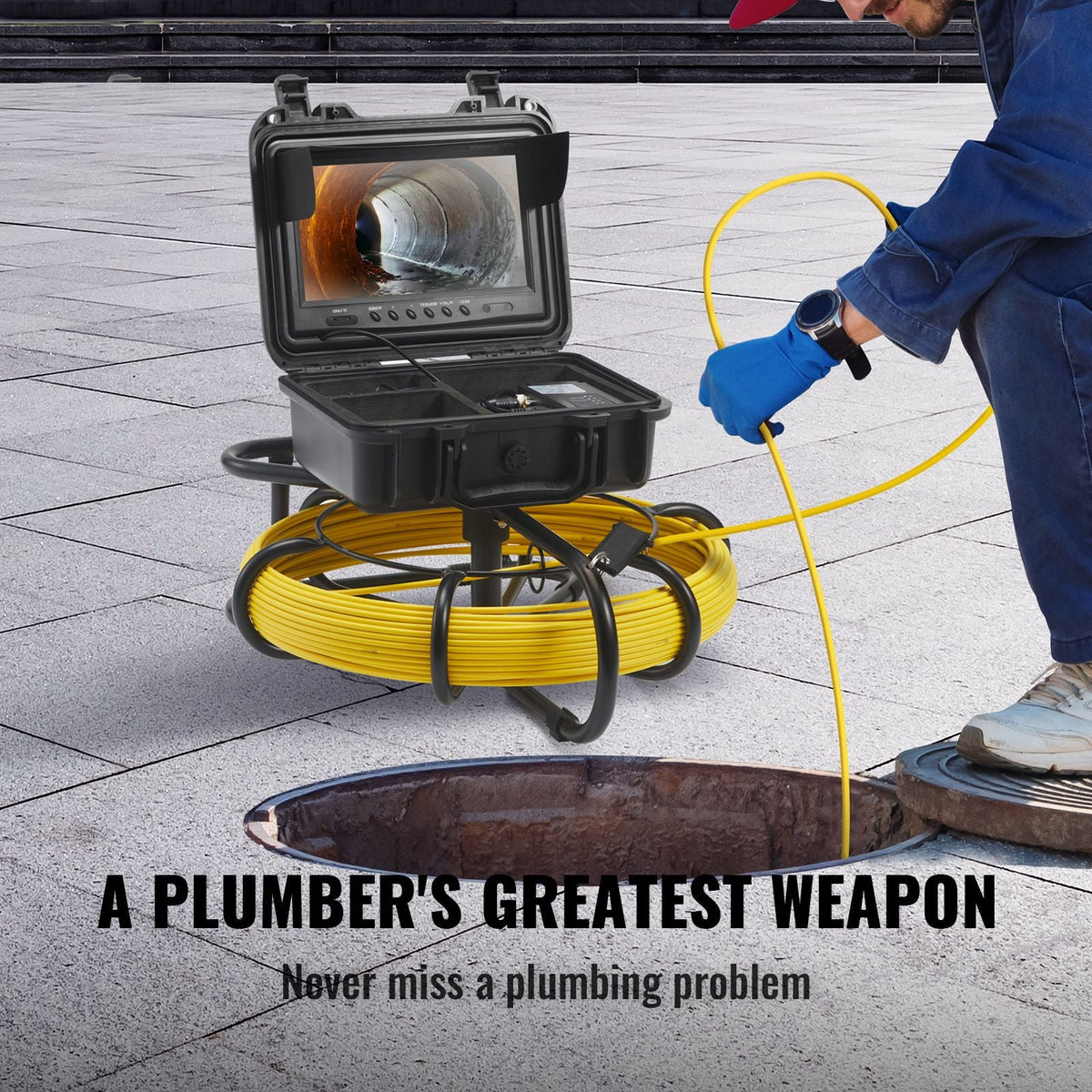 Sewer Camera, 165 ft/50 m, 9" Screen Pipeline Inspection Camera with DVR Function, Waterproof IP68 Camera with 12 Adjustable LEDs, with a 16 GB SD Card for Sewer Line, Home, Duct Drain Pipe Plum