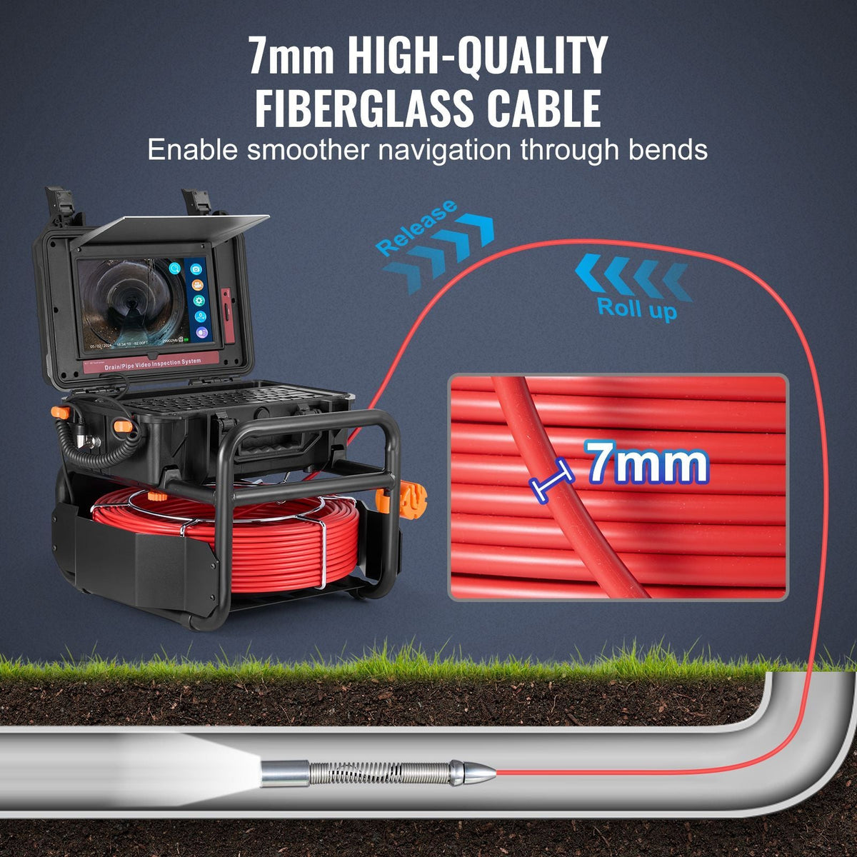 Sewer Camera, 165 ft/50m, Self-Leveling Drain Camera with 10.1" Touchscreen, 512Hz Transmitter & Distance Counter, IP67 Snake Plumbing Camera with Lights-12 LED, 32GB Card for Duct Pipe