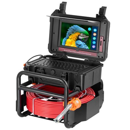Sewer Camera, 165 ft/50m, Self-Leveling Drain Camera with 10.1" Touchscreen, 512Hz Transmitter & Distance Counter, IP67 Snake Plumbing Camera with Lights-12 LED, 32GB Card for Duct Pipe