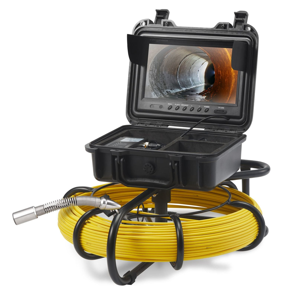 Sewer Camera, 230 ft/70 m, 9" Screen Pipeline Inspection Camera with DVR Function, Waterproof IP68 Camera with 12 Adjustable LEDs, with a 16GB SD Card, for Sewer Line, Home, Duct Drain Pipe Plum