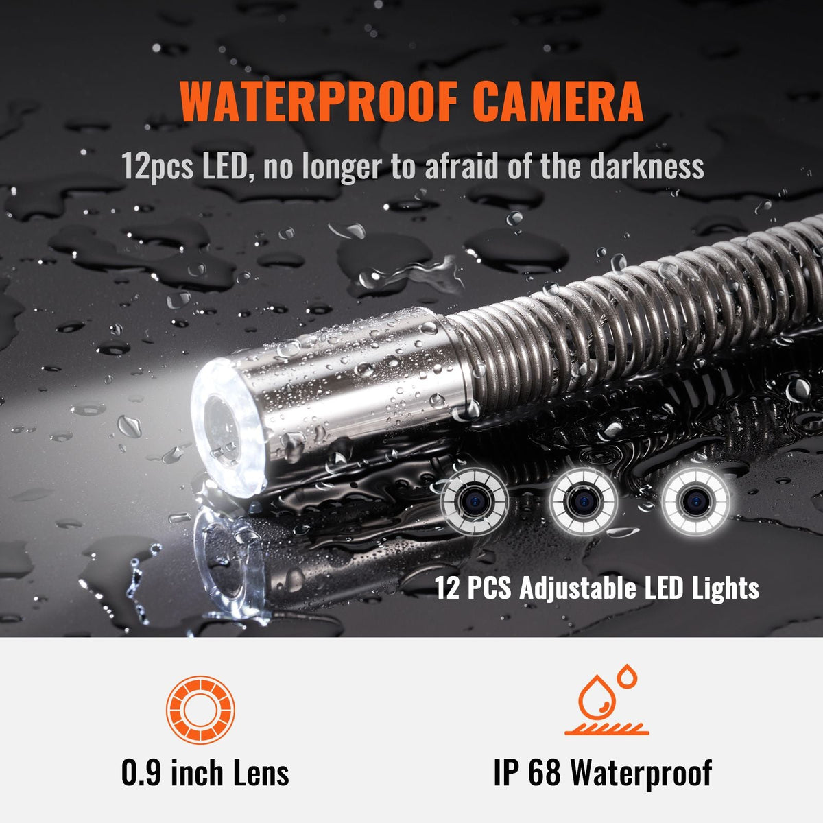 Sewer Camera, 230 ft/70 m, 9" Screen Pipeline Inspection Camera with DVR Function, Waterproof IP68 Camera with 12 Adjustable LEDs, with a 16GB SD Card, for Sewer Line, Home, Duct Drain Pipe Plum