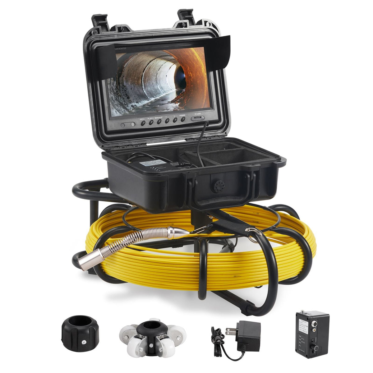 Sewer Camera, 230 ft/70 m, 9" Screen Pipeline Inspection Camera with DVR Function, Waterproof IP68 Camera with 12 Adjustable LEDs, with a 16GB SD Card, for Sewer Line, Home, Duct Drain Pipe Plum