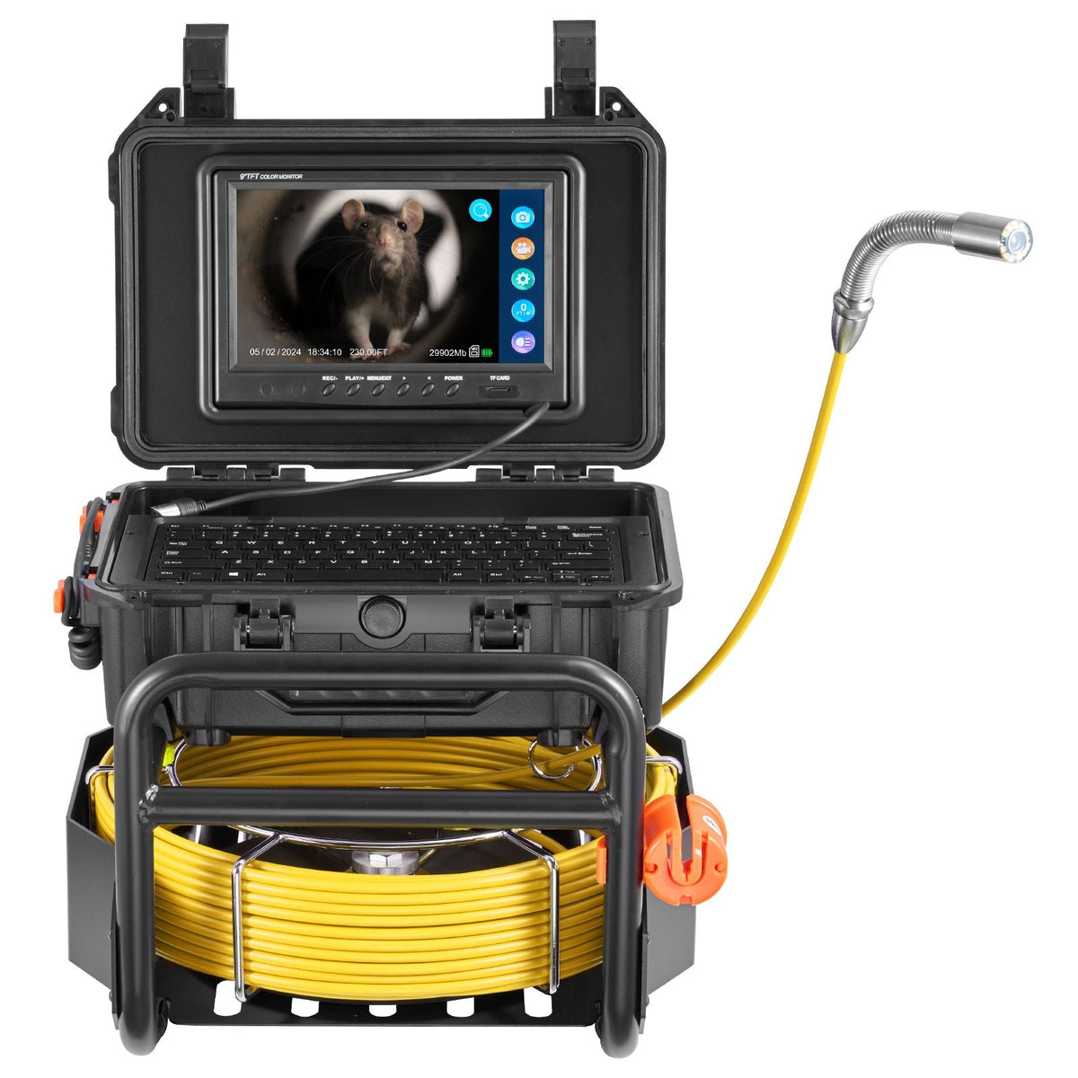 Sewer Camera, 230 ft/70m, Self-Leveling Drain Camera with 512Hz Transmitter, Distance Counter, 9" Screen 1080P HD Snake Plumbing Camera with Light-12 LED & 32GB Card for Duct Pipe