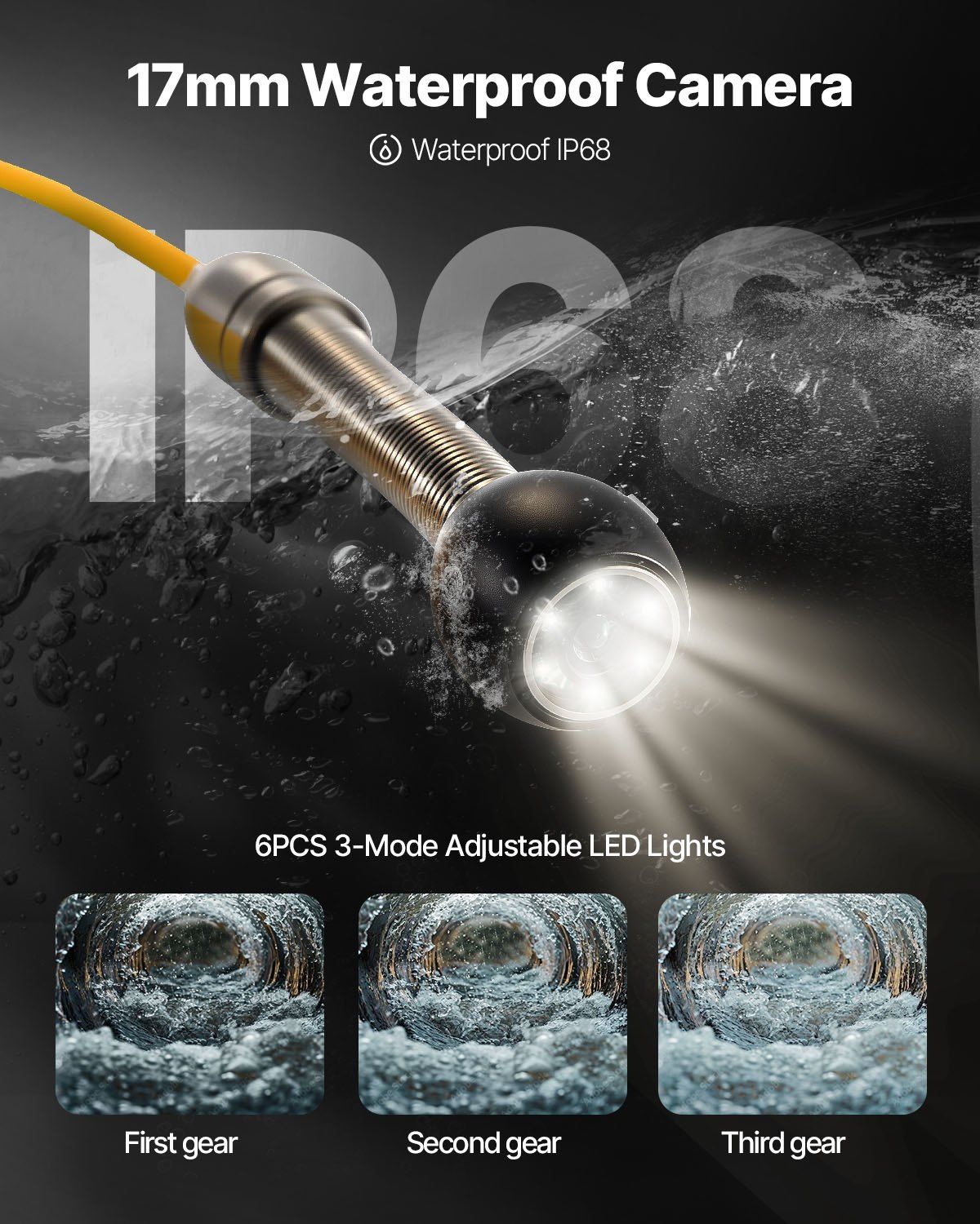 Sewer Camera 30M Cable Pipeline Inspection Camera 11cm TFT LCD Monitor Pipe Camera Screen Waterproof IP68 Duct Inspection Camera with 6PCS LEDs 8500MAH Lithium Battery, DVR Function, 30M