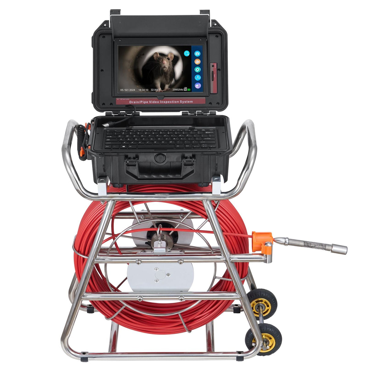 Sewer Camera, 328 ft/100m, Self-Leveling Drain Camera with 10.1" Touchscreen, 512Hz Transmitter & Distance Counter, IP67 Snake Plumbing Camera with Lights-12 LED, 32GB Card for Duct Pipe