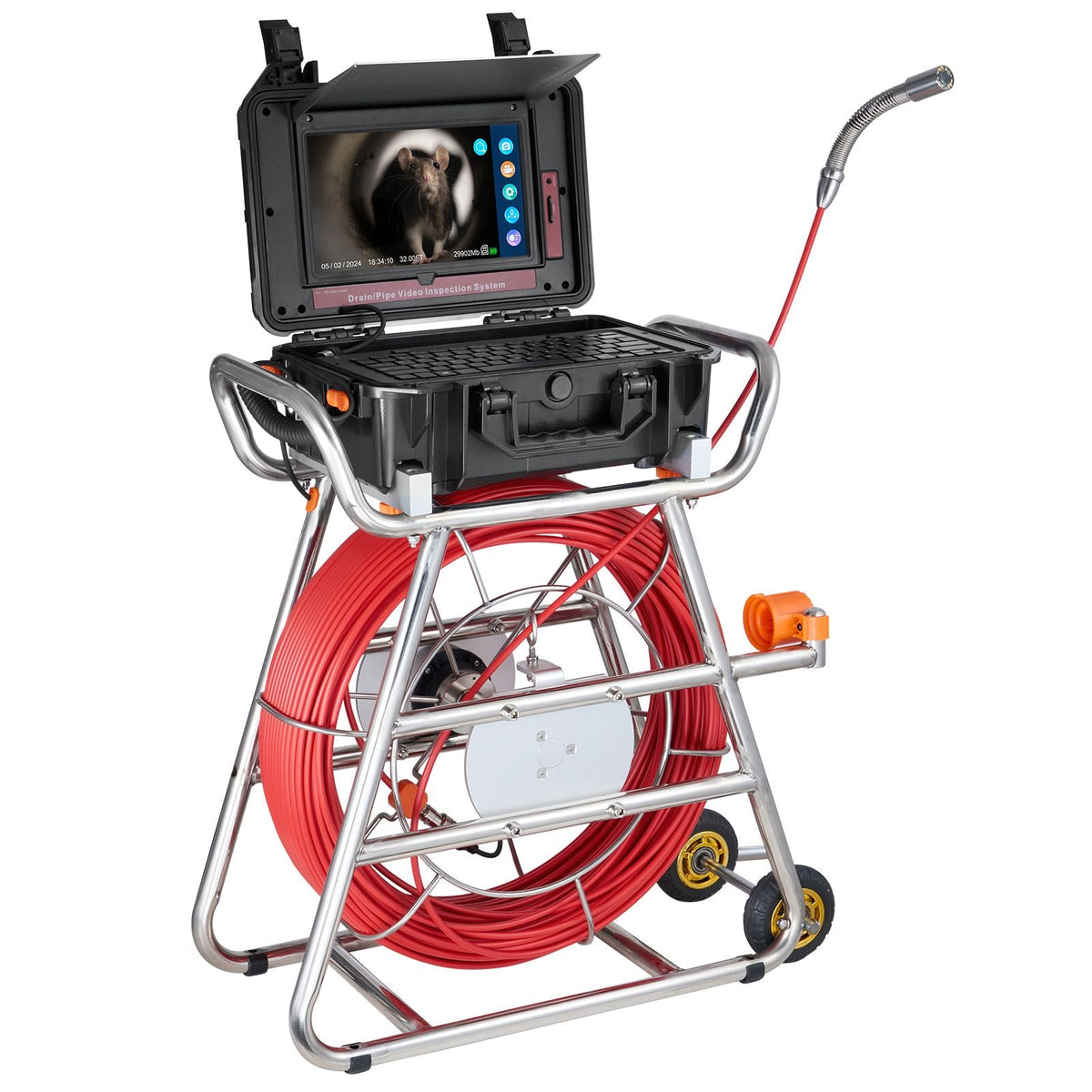Sewer Camera, 328 ft/100m, Self-Leveling Drain Camera with 10.1" Touchscreen, 512Hz Transmitter & Distance Counter, IP67 Snake Plumbing Camera with Lights-12 LED, 32GB Card for Duct Pipe