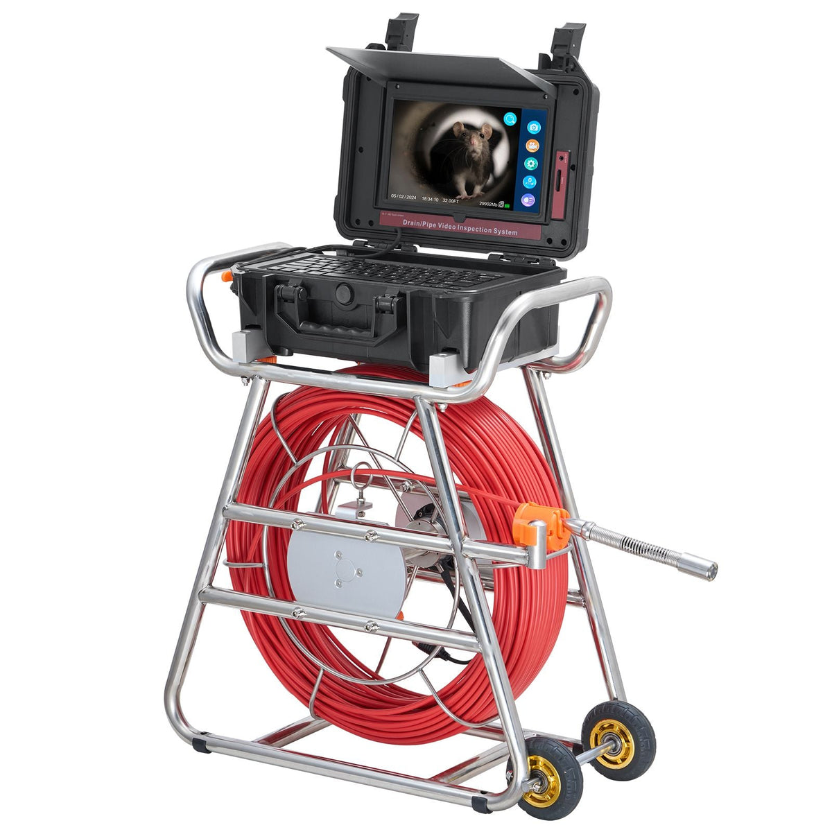 Sewer Camera, 328 ft/100m, Self-Leveling Drain Camera with 10.1" Touchscreen, 512Hz Transmitter & Distance Counter, IP67 Snake Plumbing Camera with Lights-12 LED, 32GB Card for Duct Pipe