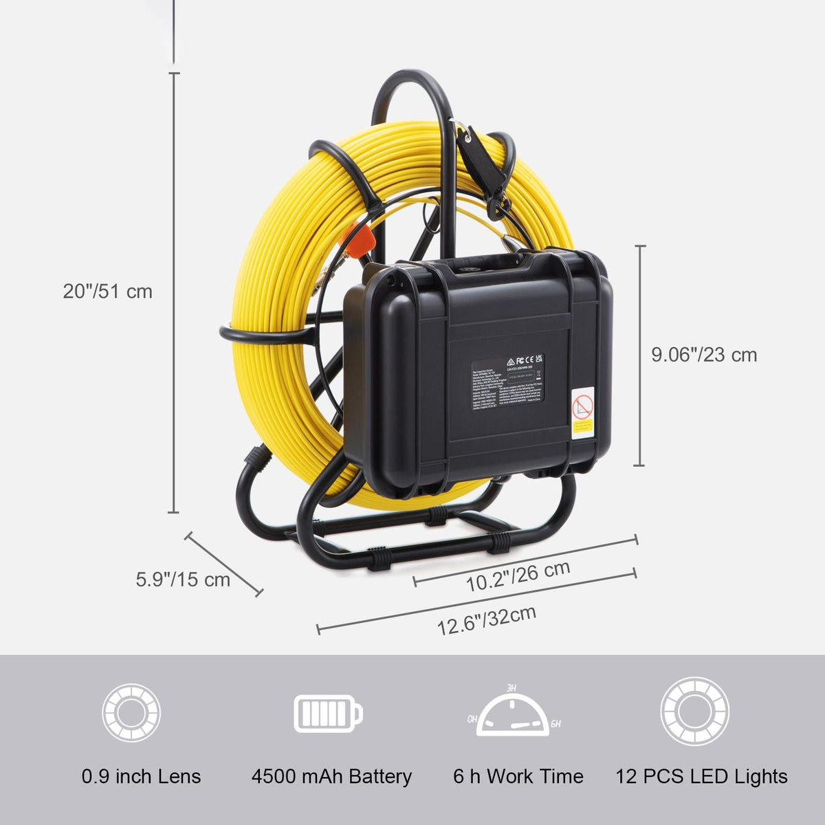Sewer Camera, 393 ft/120 m, 9" Screen Pipeline Inspection Camera with DVR Function, Waterproof IP68 Camera with 12 Adjustable LEDs, with a 16 GB SD Card, for Sewer Line, Home, Duct Drain Pipe