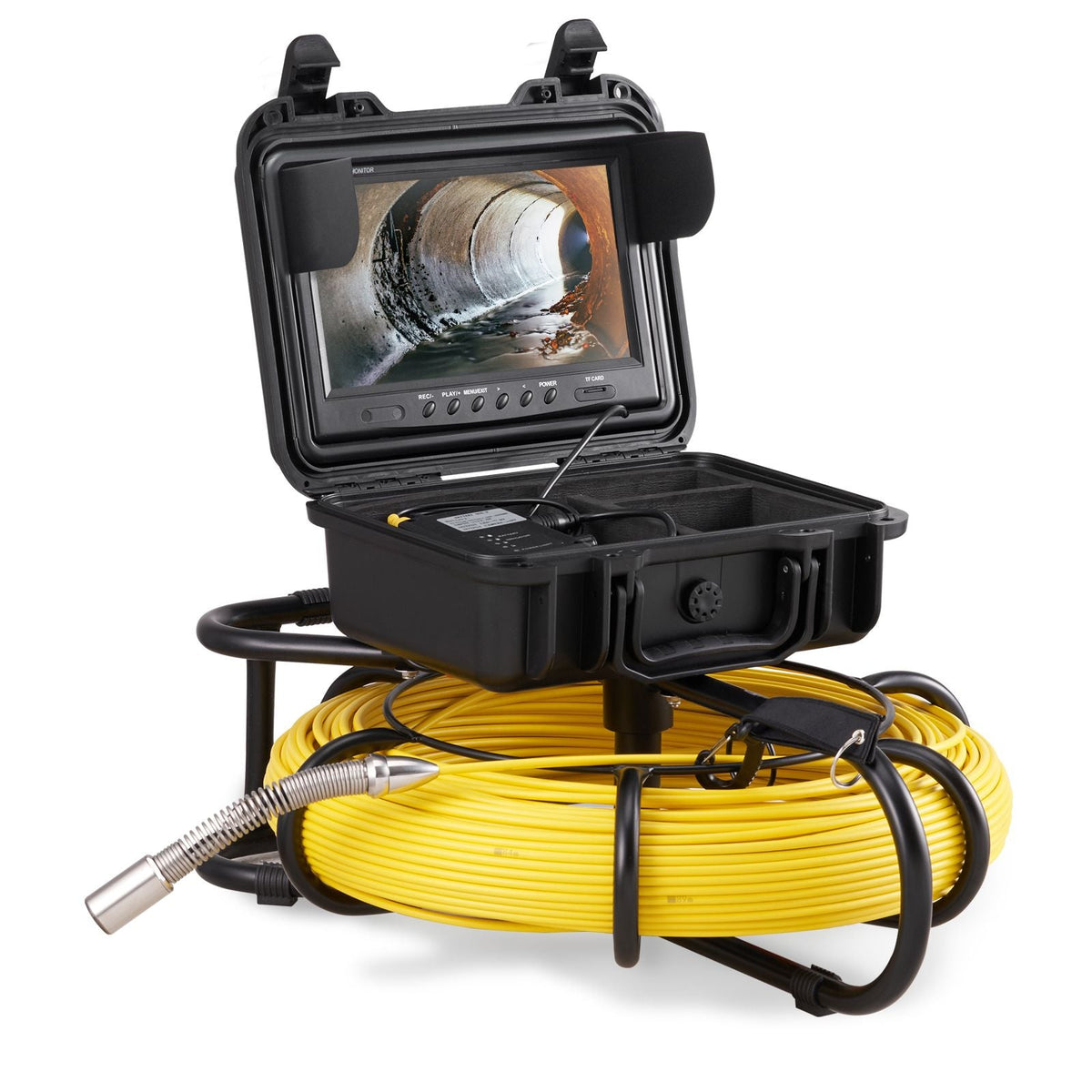 Sewer Camera, 393 ft/120 m, 9" Screen Pipeline Inspection Camera with DVR Function, Waterproof IP68 Camera with 12 Adjustable LEDs, with a 16 GB SD Card, for Sewer Line, Home, Duct Drain Pipe
