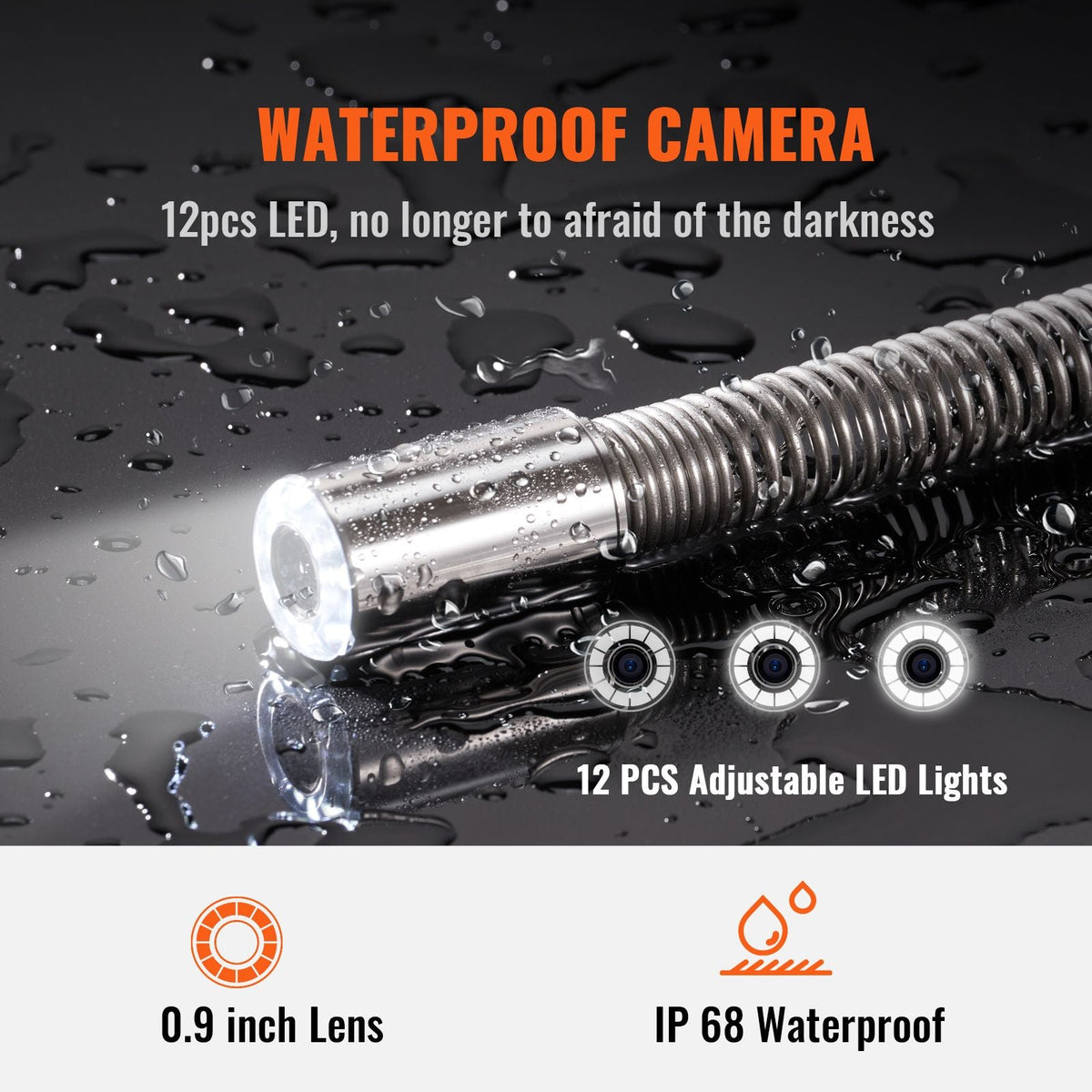 Sewer Camera, 393 ft/120 m, 9" Screen Pipeline Inspection Camera with DVR Function, Waterproof IP68 Camera with 12 Adjustable LEDs, with a 16 GB SD Card, for Sewer Line, Home, Duct Drain Pipe
