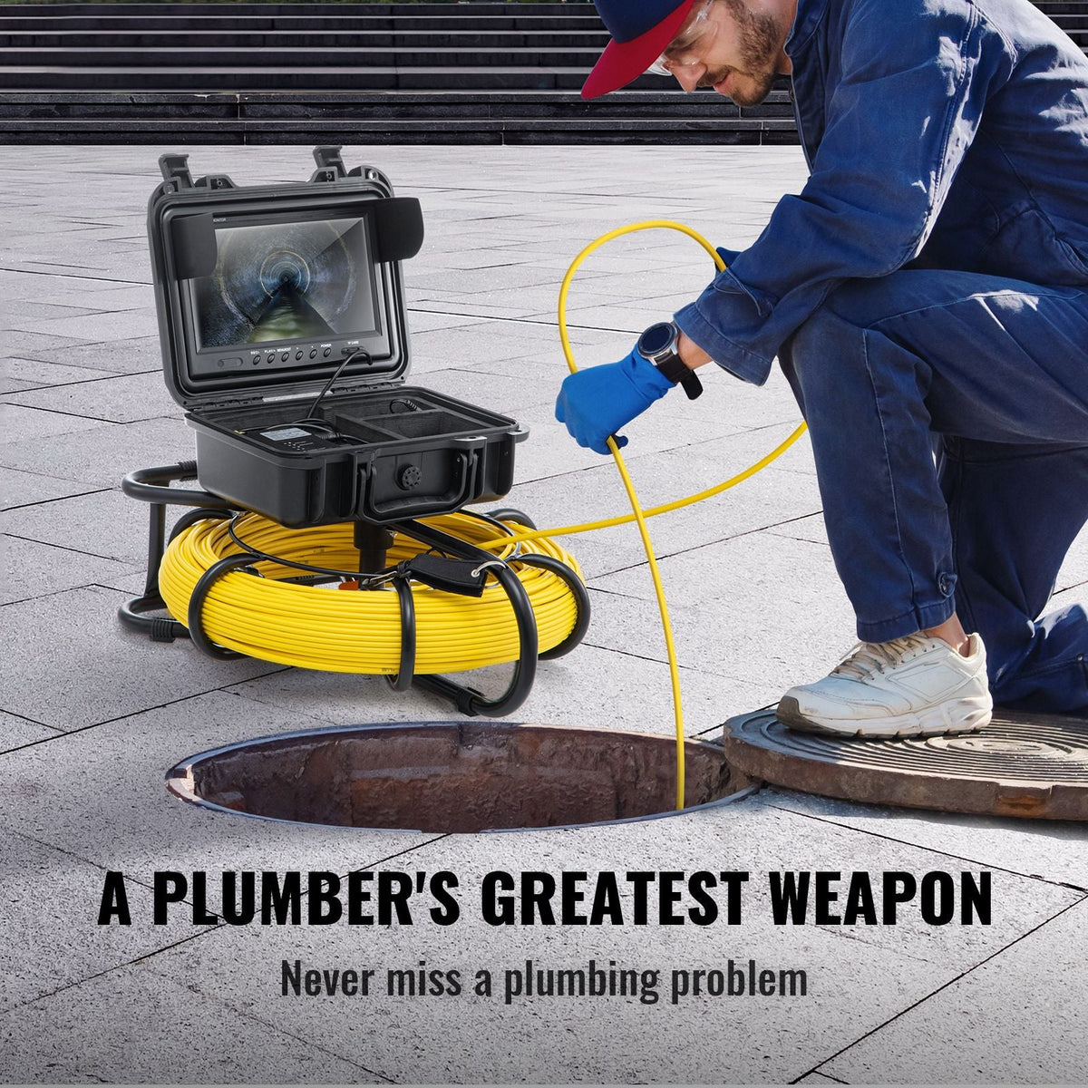 Sewer Camera, 393 ft/120 m, 9" Screen Pipeline Inspection Camera with DVR Function, Waterproof IP68 Camera with 12 Adjustable LEDs, with a 16 GB SD Card, for Sewer Line, Home, Duct Drain Pipe