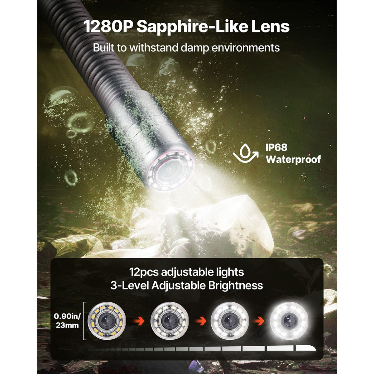 Sewer Camera, 98 ft/30m, Self-Leveling Drain Inspection Camera with 4.3" 1080P HD Screen, IP68 Waterproof Snake Plumbing Camera with Lights - 12 LEDs & 16GB Card for Sewer Line Duct Pipe