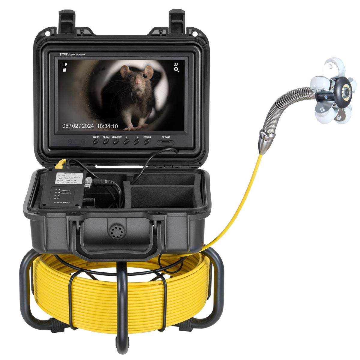 Sewer Camera, 98 ft/30m, Self-Leveling Drain Inspection Camera with 9" 1080P HD Screen, 36X Zoom, IP68 Waterproof Plumbing Camera with Lights-12 LED, 32GB Card Snake Camera for Duct Pipe