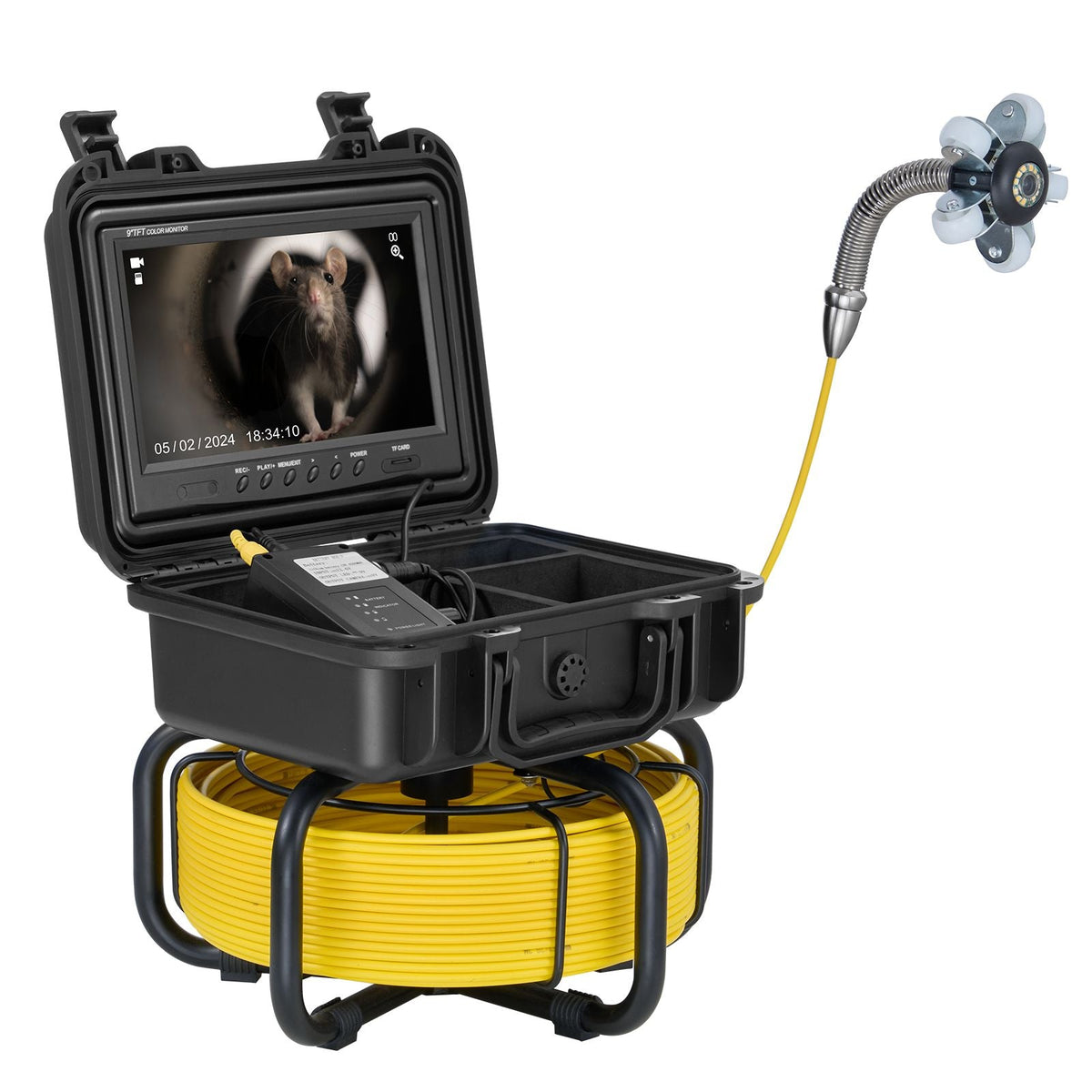 Sewer Camera, 98 ft/30m, Self-Leveling Drain Inspection Camera with 9" 1080P HD Screen, 36X Zoom, IP68 Waterproof Plumbing Camera with Lights-12 LED, 32GB Card Snake Camera for Duct Pipe