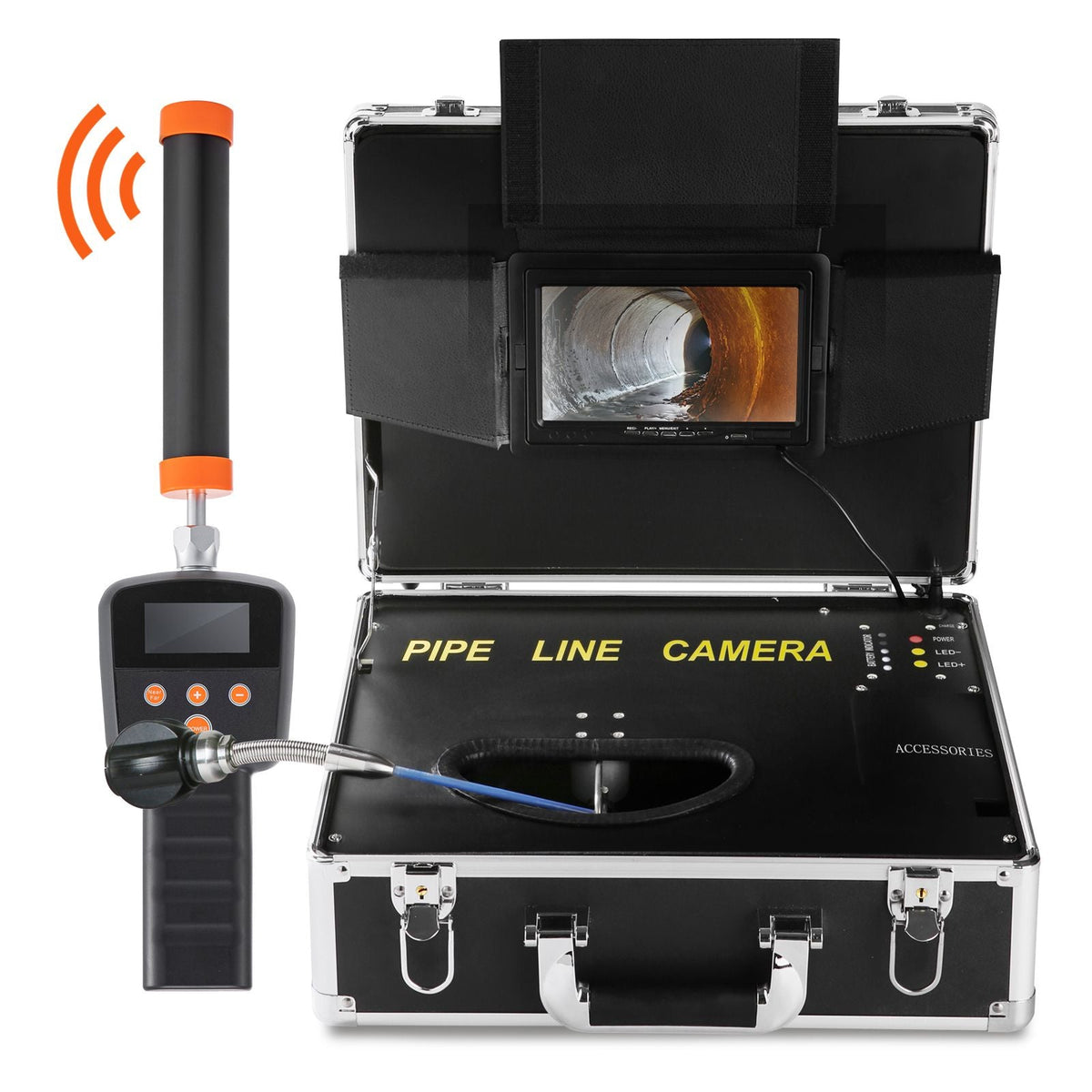 Sewer Camera with 512Hz Locator, 131 ft/40 m, 7" Pipeline Inspection Camera with DVR Function, IP68 Camera with 12 Adjustable LEDs, A 16 GB SD Card for Sewer Line, Home, Duct Drain Pipe Plumbing