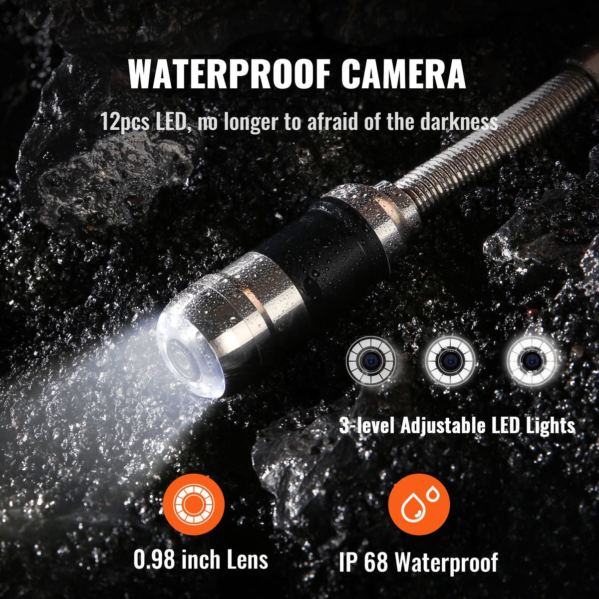 Sewer Camera with 512Hz Locator, 131 ft/40 m, 7" Pipeline Inspection Camera with DVR Function, IP68 Camera with 12 Adjustable LEDs, A 16 GB SD Card for Sewer Line, Home, Duct Drain Pipe Plumbing