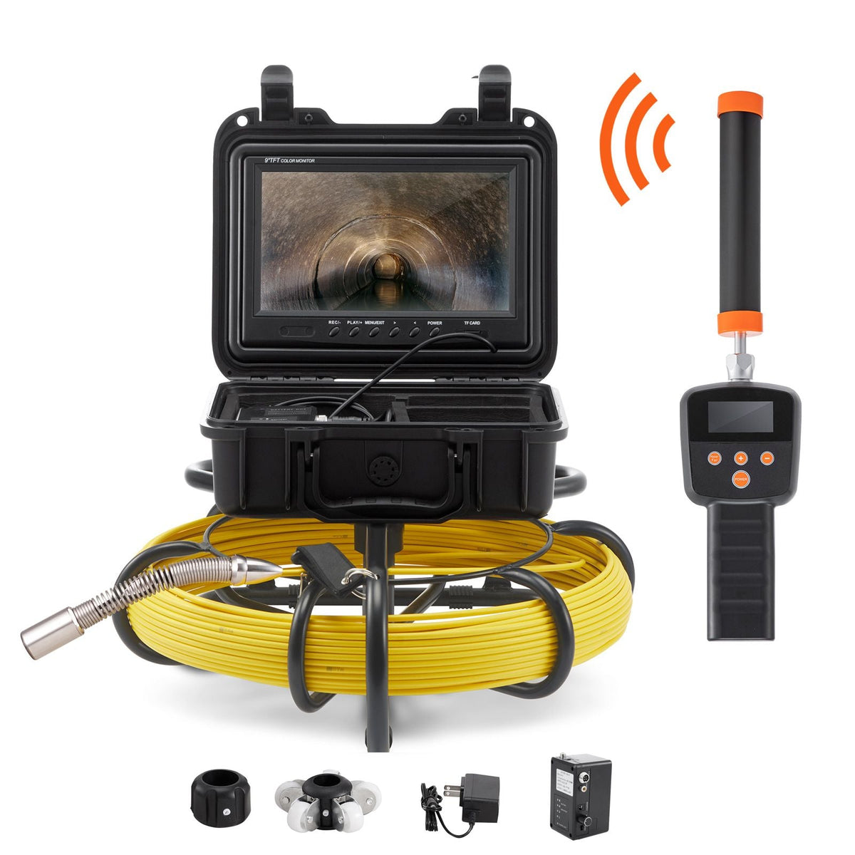 Sewer Camera with 512Hz Locator, 164 ft/50 m, 9" Pipeline Inspection Camera with DVR Function, IP68 Camera with 12 Adjustable LEDs, A 16 GB SD Card for Sewer Line, Home, Duct Drain Pipe Plumbing