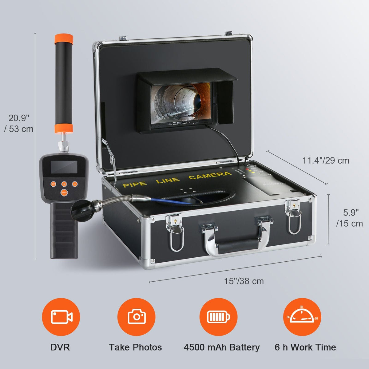 Sewer Camera with 512Hz Locator,100 ft/30 m, 7" Pipeline Inspection Camera with DVR Function, IP68 Camera with 12 Adjustable LEDs, A 16 GB SD Card for Sewer Line, Home, Duct Drain Pipe Plumbing