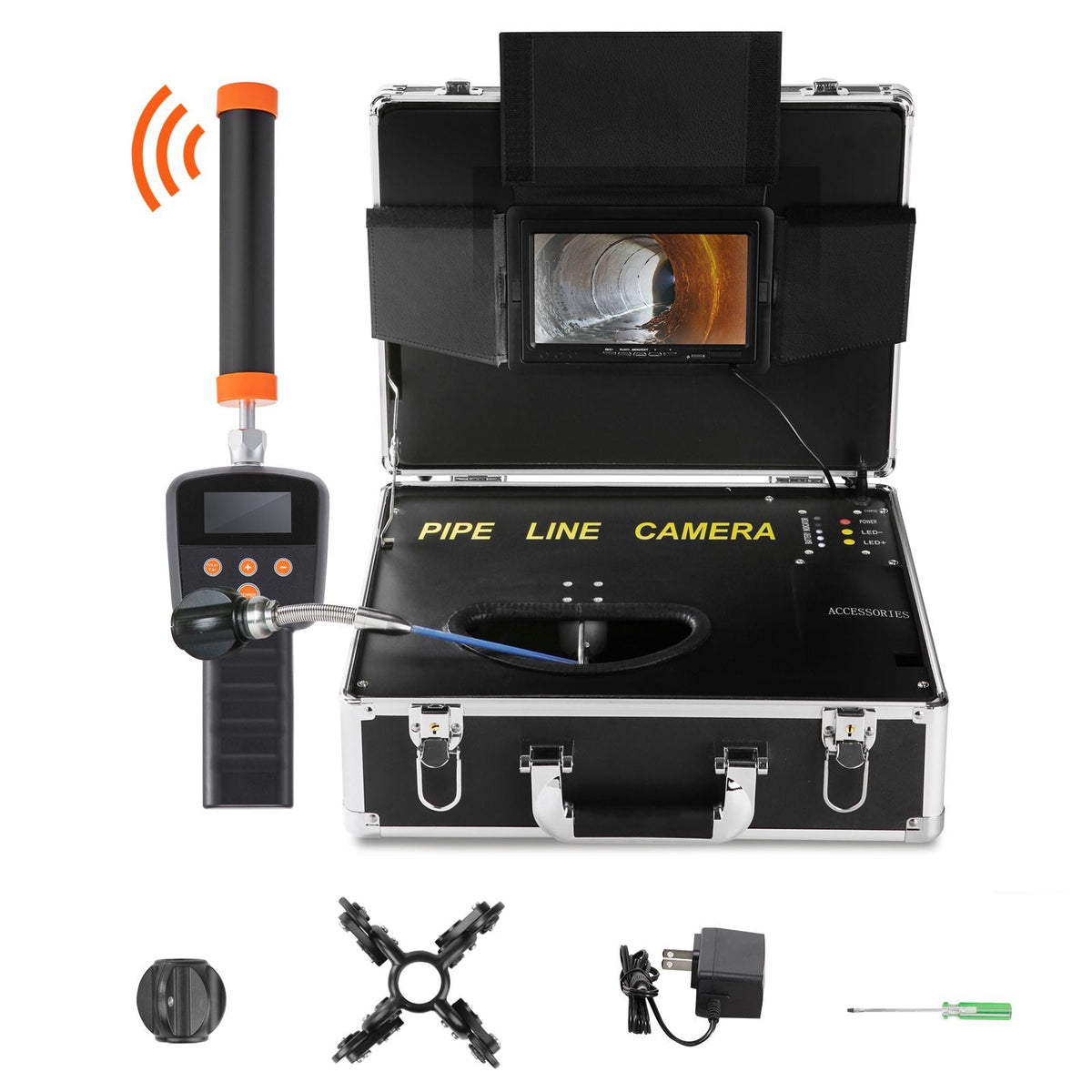 Sewer Camera with 512Hz Locator,100 ft/30 m, 7" Pipeline Inspection Camera with DVR Function, IP68 Camera with 12 Adjustable LEDs, A 16 GB SD Card for Sewer Line, Home, Duct Drain Pipe Plumbing
