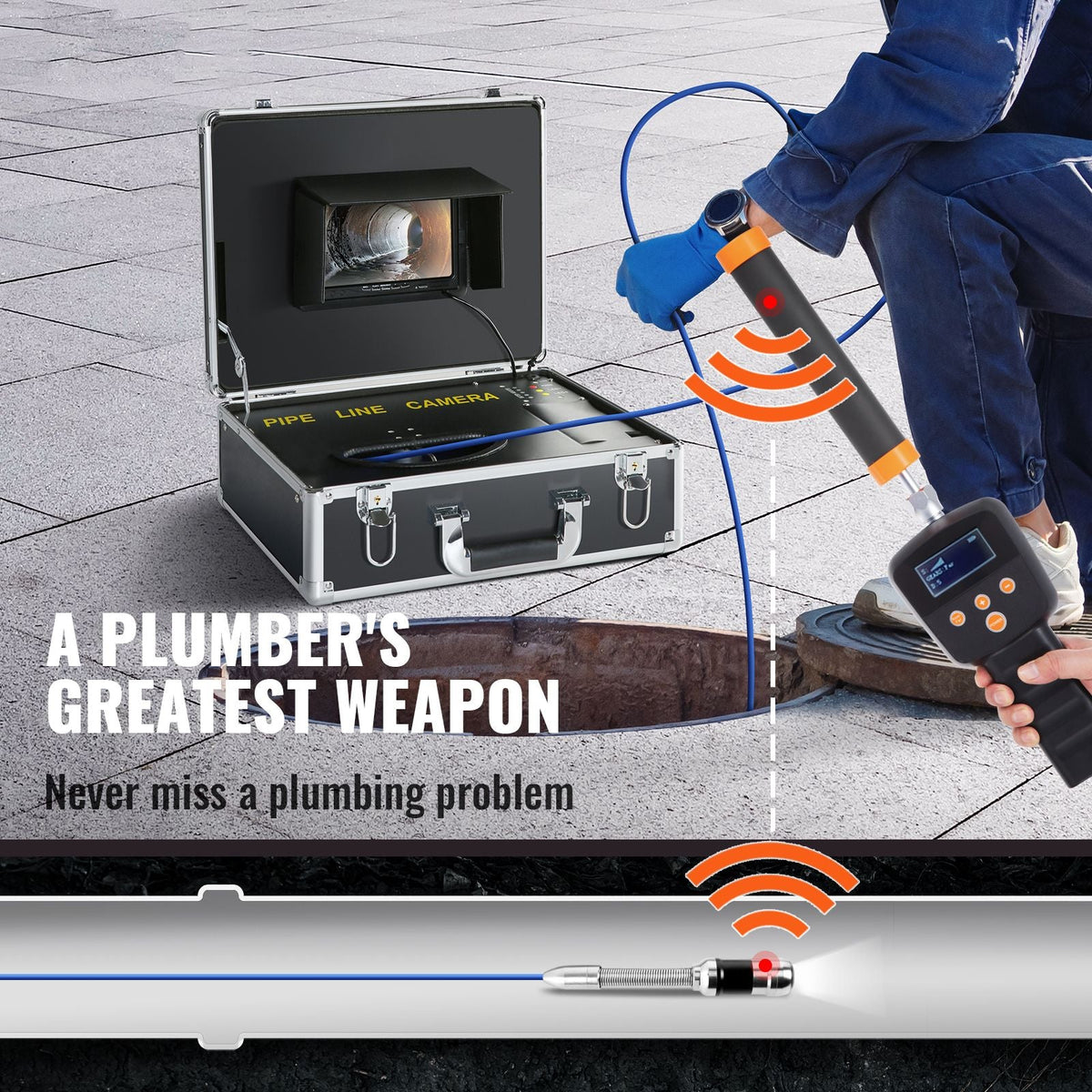 Sewer Camera with 512Hz Locator,100 ft/30 m, 7" Pipeline Inspection Camera with DVR Function, IP68 Camera with 12 Adjustable LEDs, A 16 GB SD Card for Sewer Line, Home, Duct Drain Pipe Plumbing