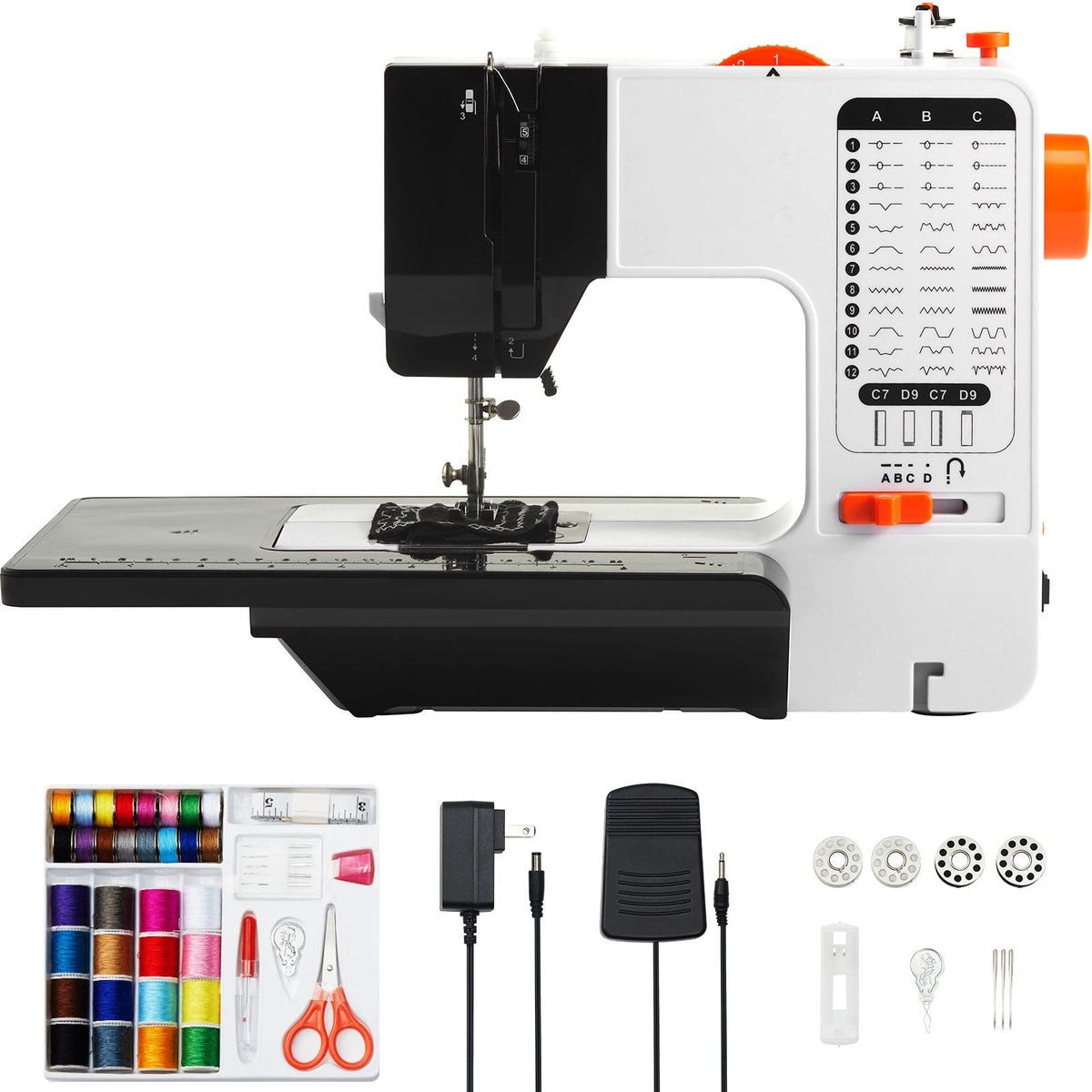 Sewing Machine, Portable Sewing Machine for Beginners with 38 Built-in Stitches & Reverse Sewing, Dual Speed Sewing Machine with Extension Table Foot Pedal, Accessory Kit Family Home Travel