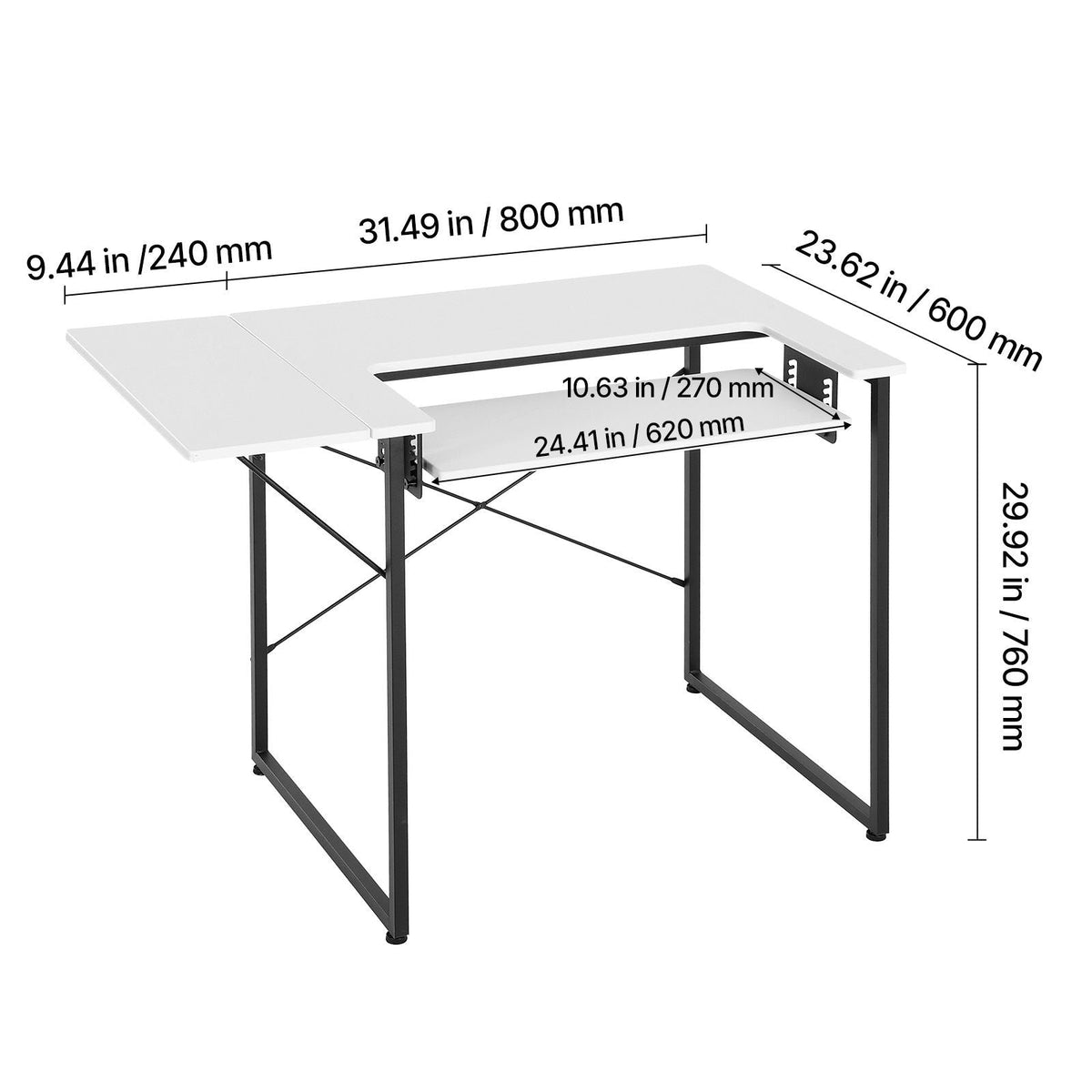 Sewing Table, Multipurpose Sewing Machine Table with Foldable Side Shelf, Adjustable Shelf, Steel Legs, Computer Desk for Home, Fashion Studio, Art Studio, Educational Institution, White