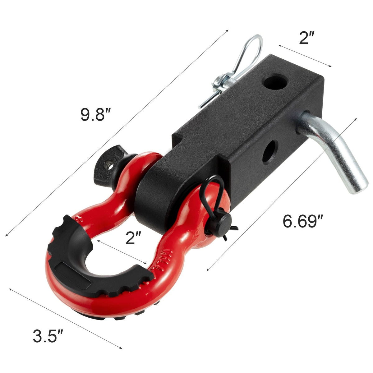 Shackle Hitch Receiver 2", 66000 lbs Breaking Strength, D Ring Shackle with Trailer Hitch Lock Pin, Heavy Duty Towing Accessories for Trucks, Jeeps, Off-Road Vehicle Recovery, Aluminum Alloy