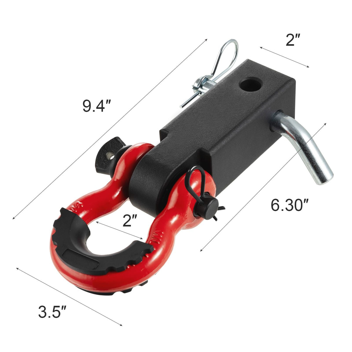 Shackle Hitch Receiver, Fits 2" Receivers, 52900 lbs Breaking Strength, D Ring Shackle with Trailer Hitch Lock Pin, Heavy Duty Towing Accessories for Trucks, Jeeps, Off-Road Vehicle Recovery