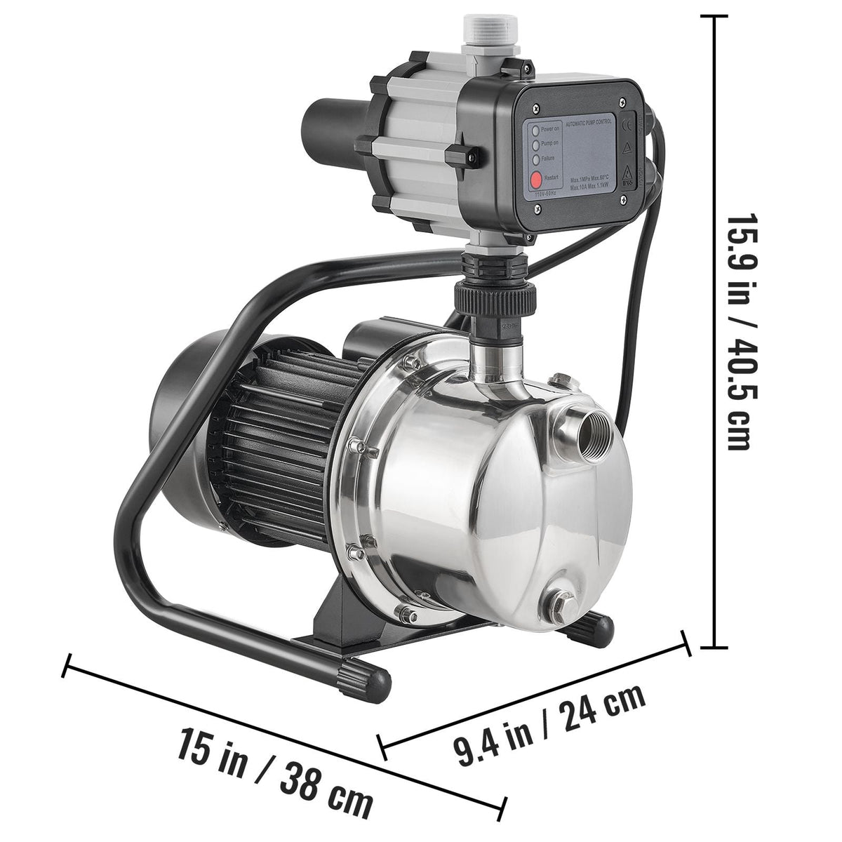 Shallow Well Pump, 1HP 115V, 1200 GPH 145 ft Head, Portable Stainless Steel Sprinkler Booster Jet Pumps with Automatic Controller for Garden Lawn Irrigation system, Water Transfer