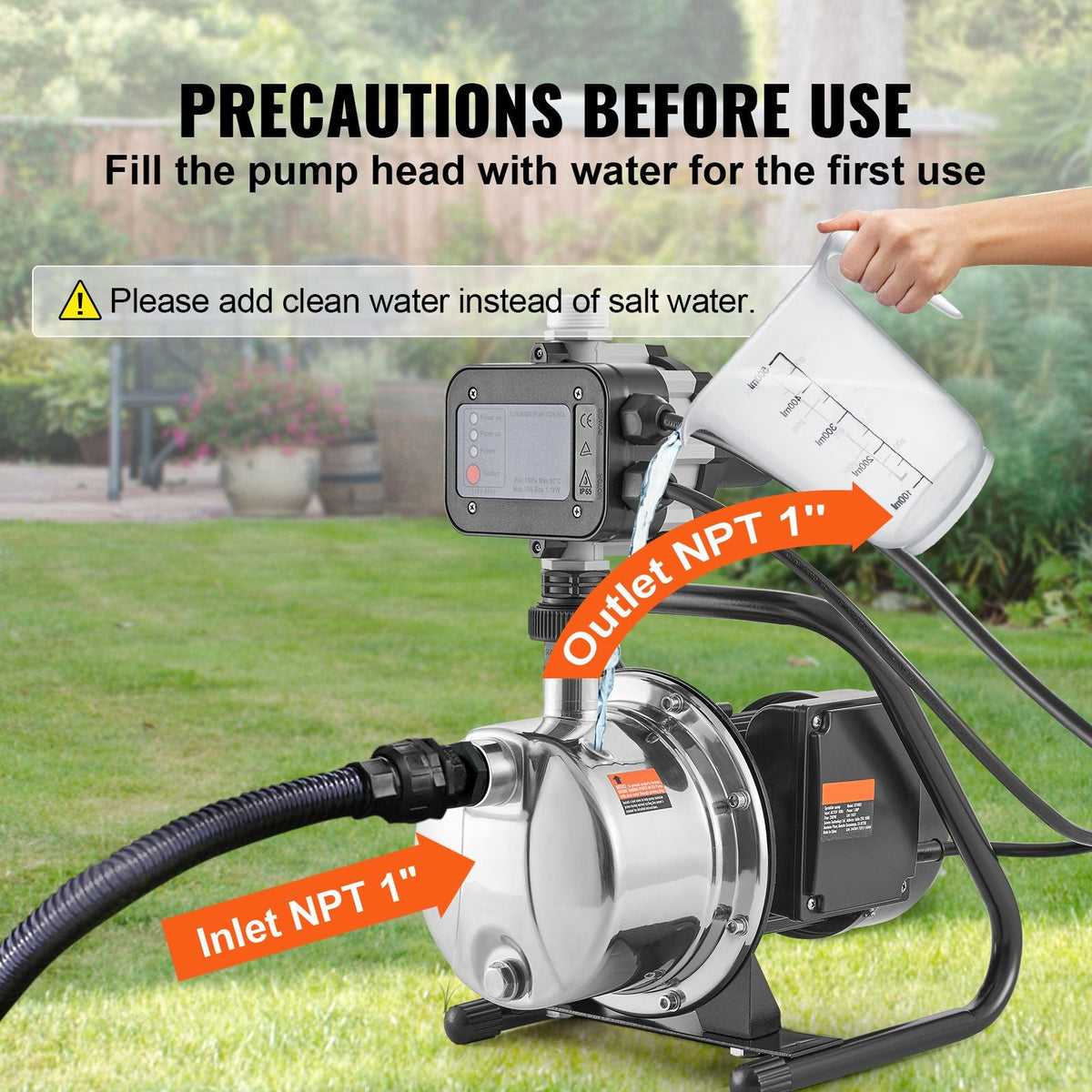 Shallow Well Pump, 1HP 115V, 1200 GPH 145 ft Head, Portable Stainless Steel Sprinkler Booster Jet Pumps with Automatic Controller for Garden Lawn Irrigation system, Water Transfer