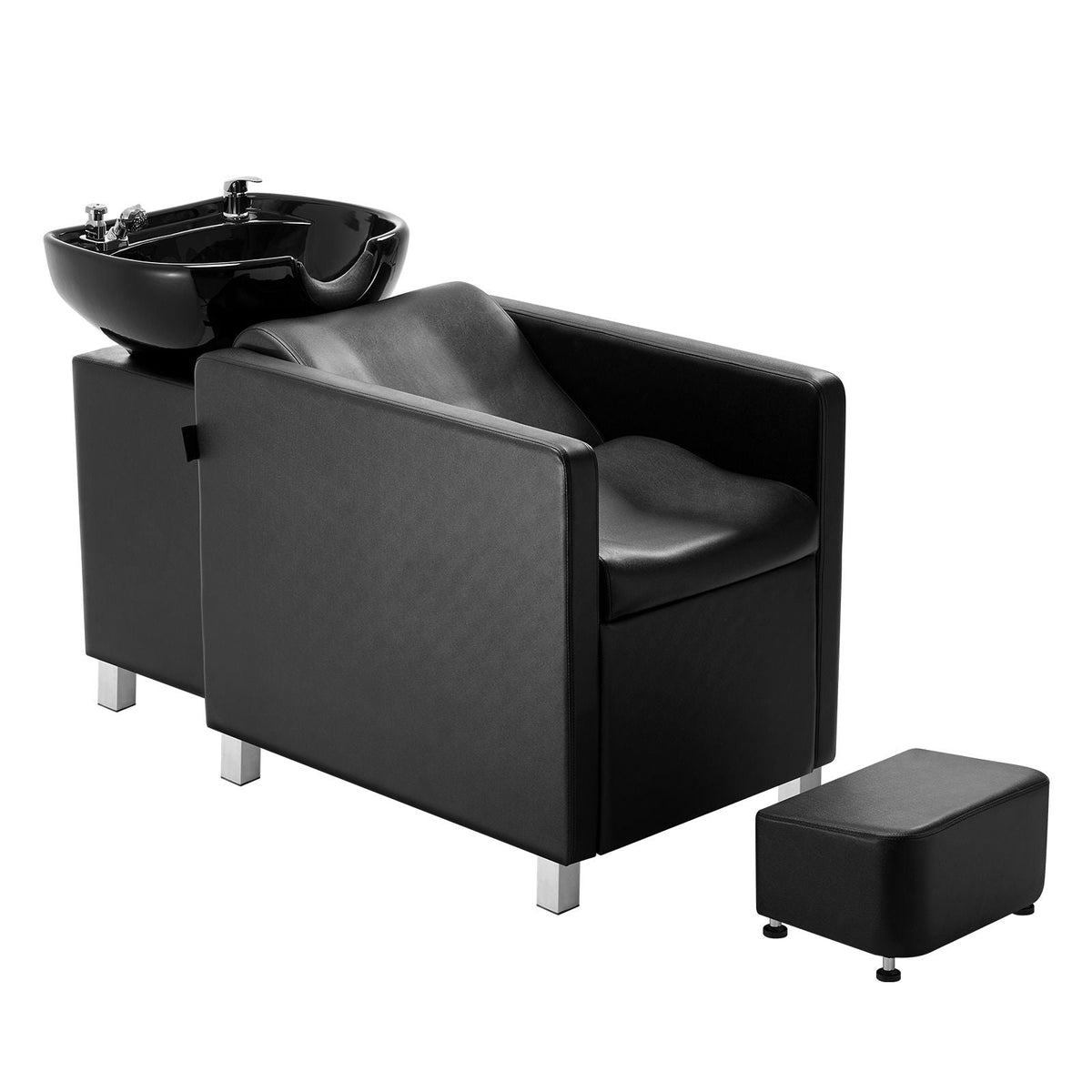 Shampoo Backwash Chair, 661.4LBS Loading Salon & Spa Hair Washing Station, Backwash Barber Shampoo Bowl and Chair, Beauty Spa Massage Hairdressing Equipment with Wide Footrest and Ceramic Bowl