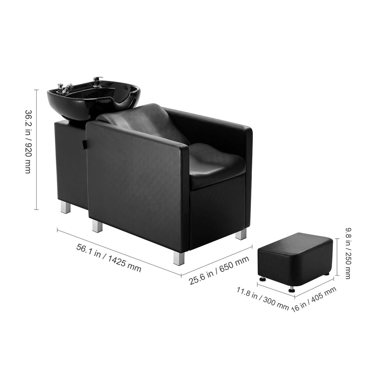 Shampoo Backwash Chair, 661.4LBS Loading Salon & Spa Hair Washing Station, Backwash Barber Shampoo Bowl and Chair, Beauty Spa Massage Hairdressing Equipment with Wide Footrest and Ceramic Bowl