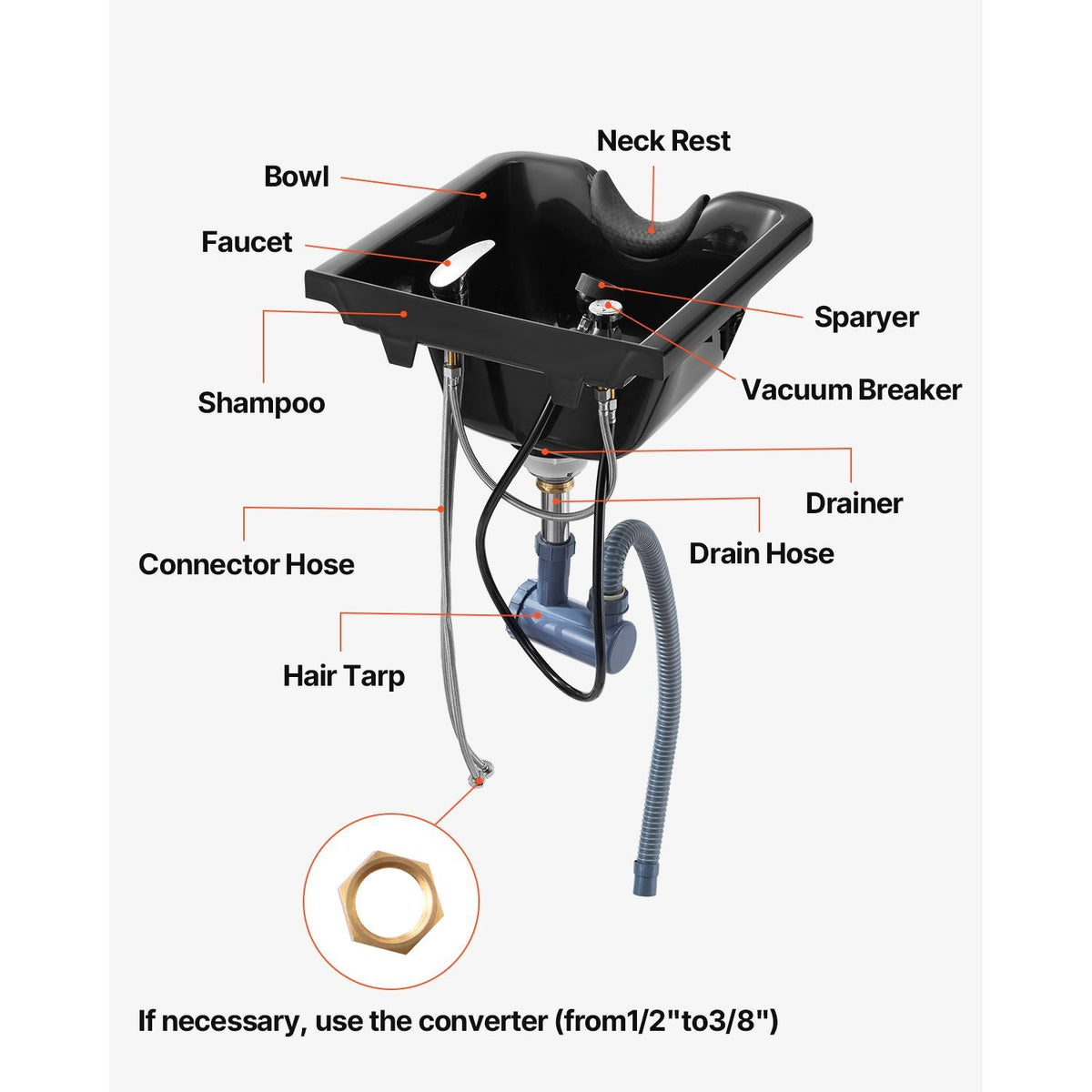 Shampoo Bowl Sink Black ABS Plastic Salon and Spa Hair Sink Beauty Salon Equipment for Hair Stylists