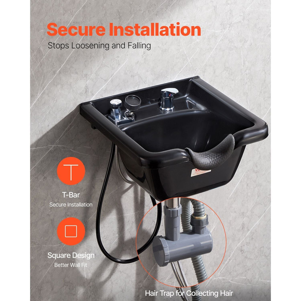 Shampoo Bowl Sink Black ABS Plastic Salon and Spa Hair Sink Beauty Salon Equipment for Hair Stylists