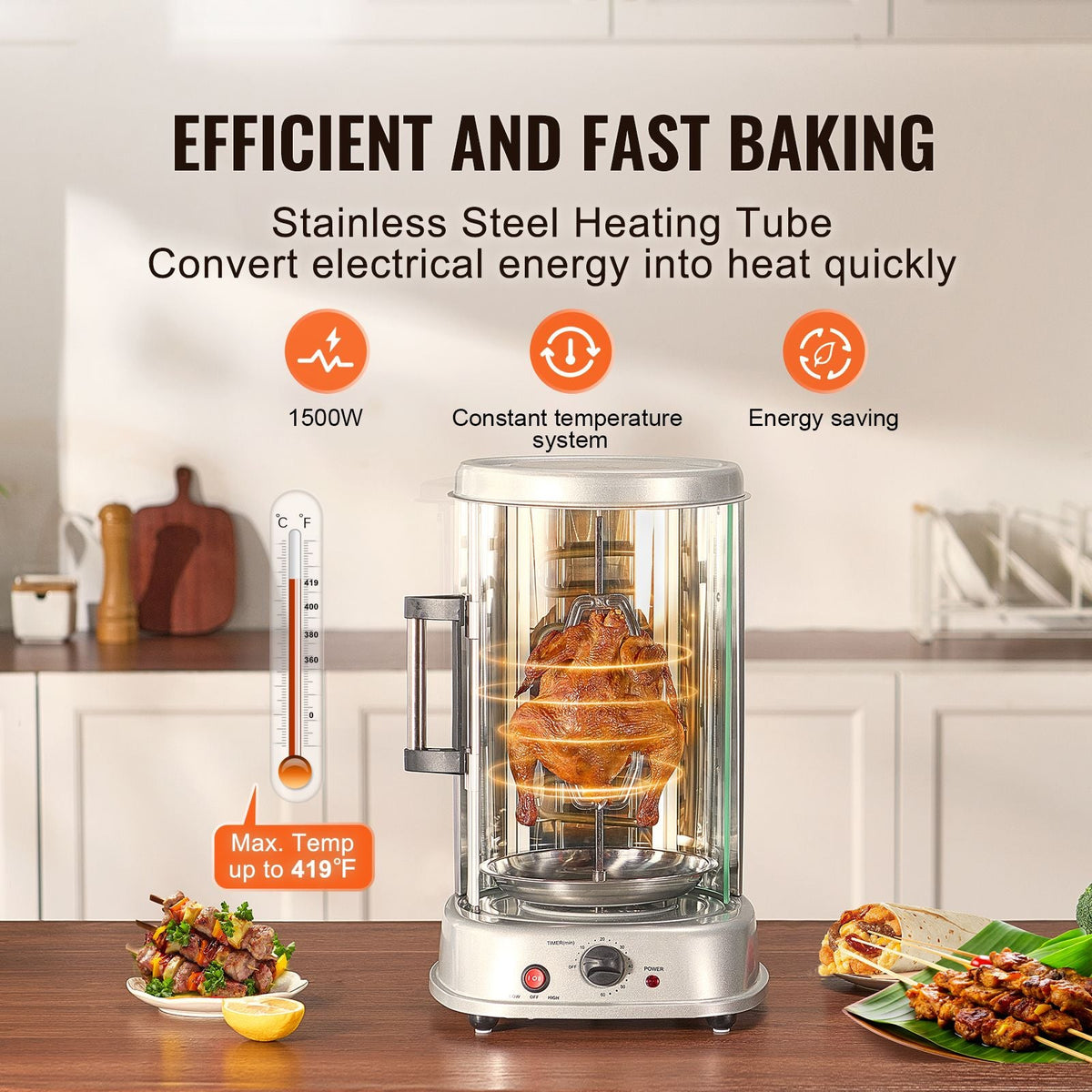 Shawarma Grill Machine, Vertical Chicken Shawarma Cooker Machine Countertop, Electric Stainless Steel Broiler Gyro Rotisserie Oven Doner Kebab Machine, for Home Restaurant Kitchen Parties